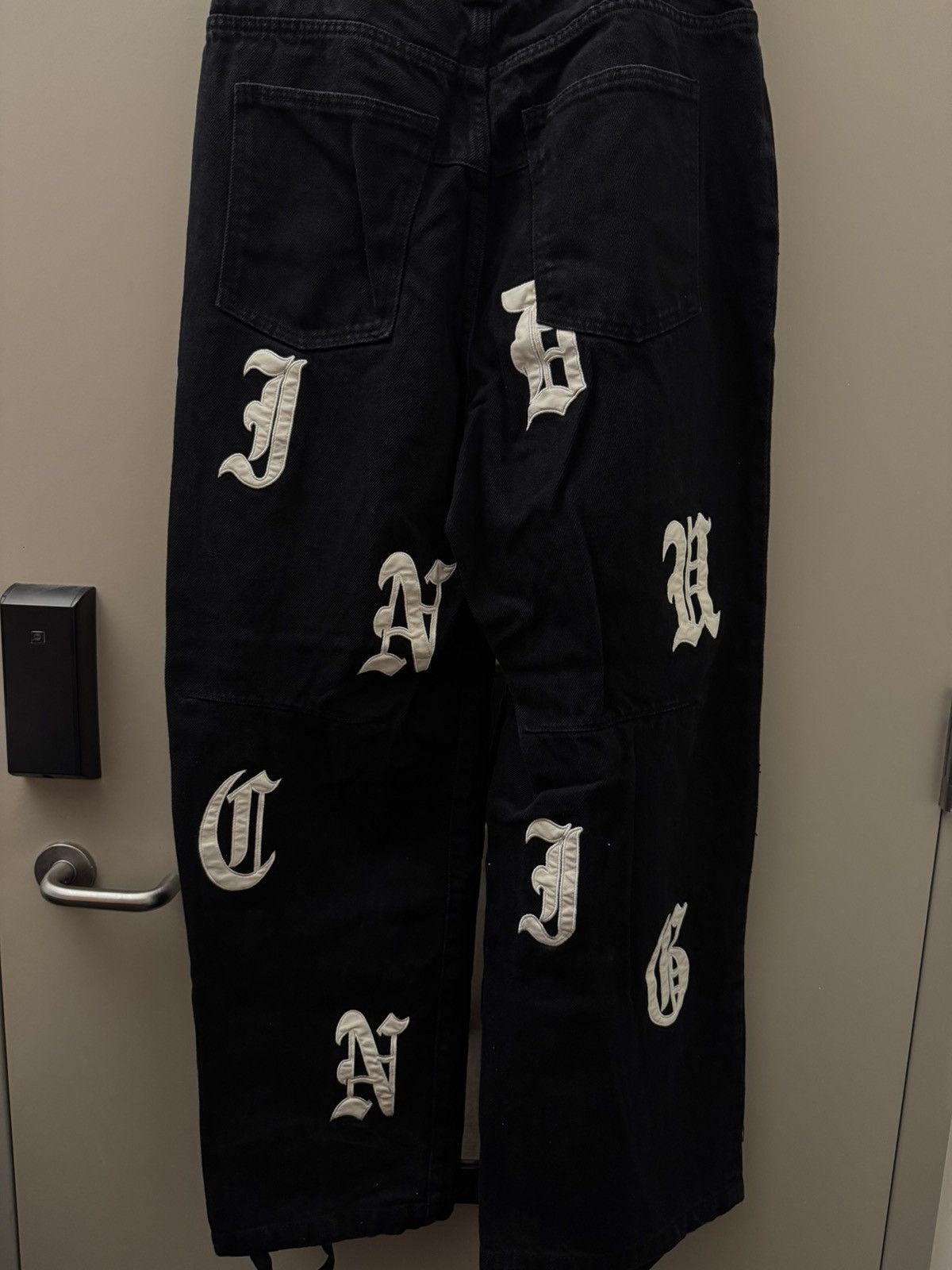 Japanese Brand Chrome Style Lettering Black Wide Leg Jeans Size US 32 / EU 48 - 3 Thumbnail