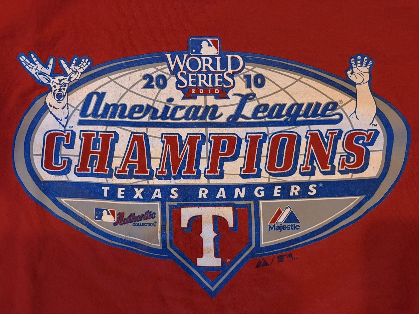 Majestic 2010 Texas Rangers American League Champions Vintage Tee Size US L / EU 52-54 / 3 - 3 Thumbnail