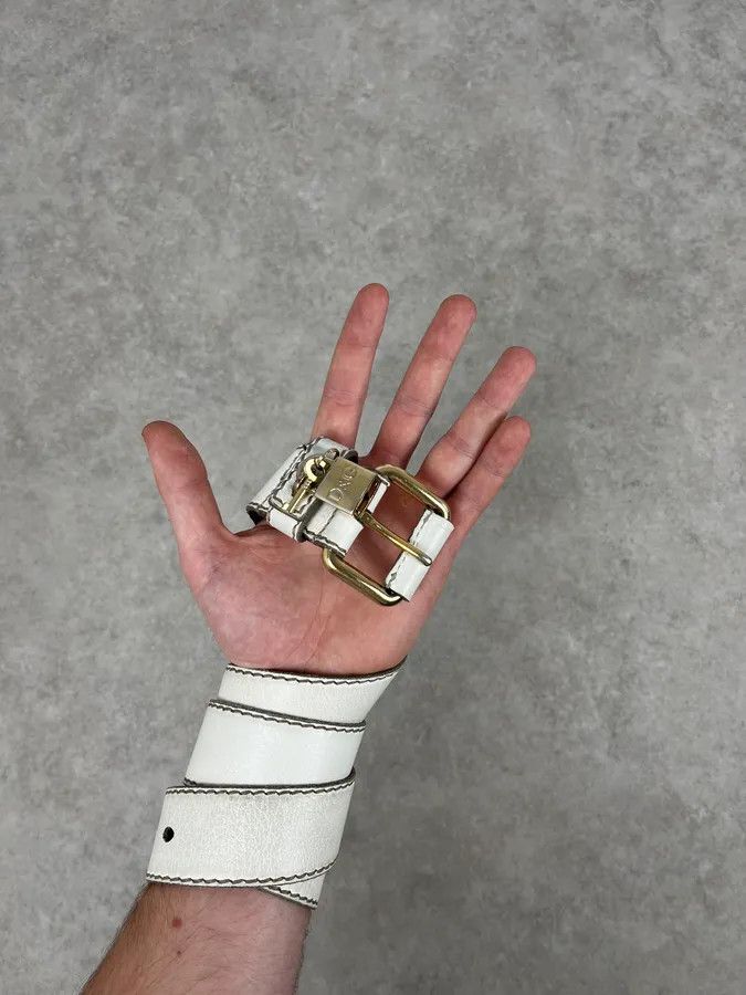 Dolce & Gabbana 2000s Dolce & Gabbana Lock Buckle White Leather Belt Size ONE SIZE - 2 Thumbnail