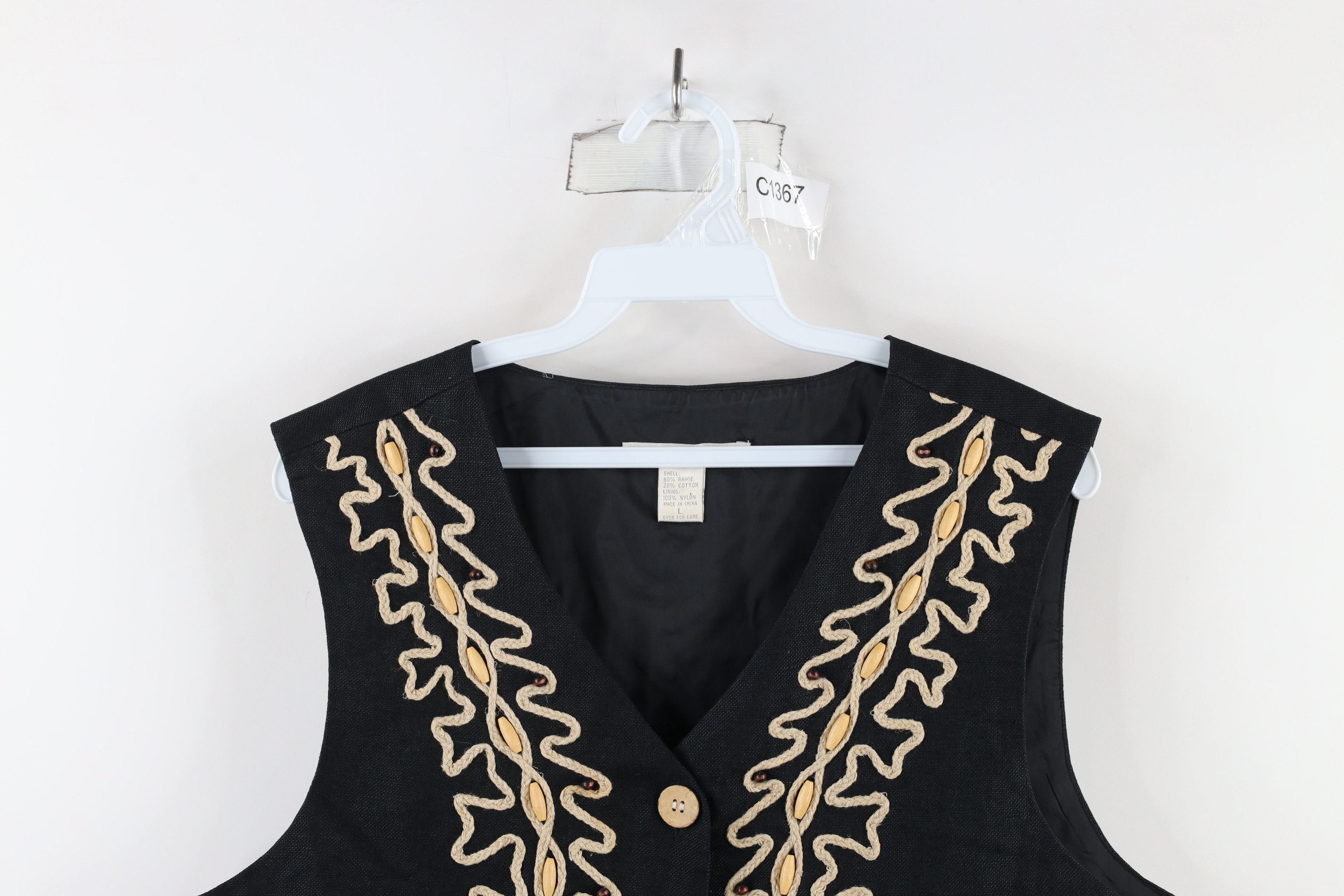 Vintage Vintage 90s Streetwear Bead Rope Button Vest Jacket Black Size L / US 10 / IT 46 - 2 Thumbnail