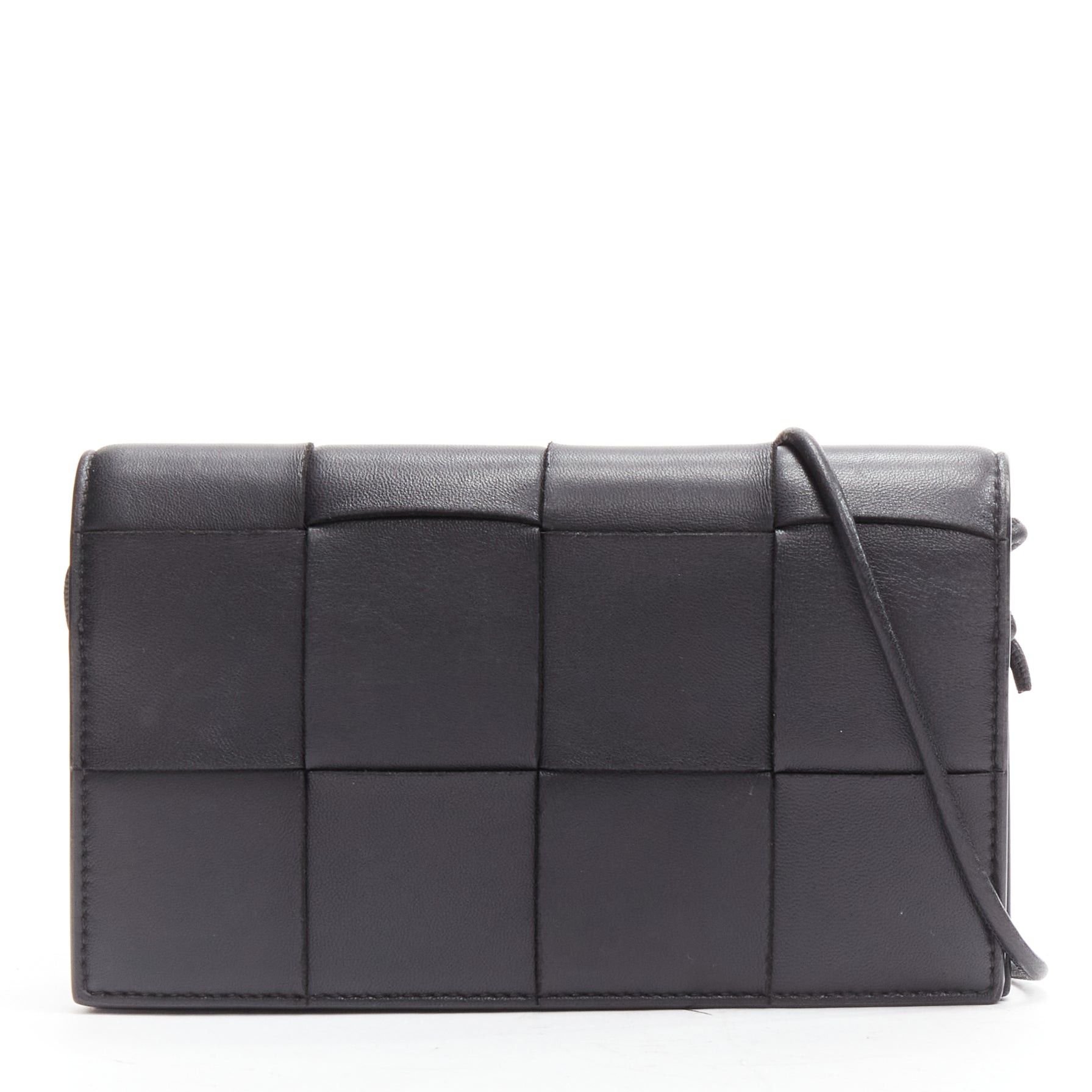 Bottega Veneta BOTTEGA VENETA Cassette black maxi woven intrecciato leather flap crossbody mini wallet bag Size ONE SIZE - 1 Thumbnail