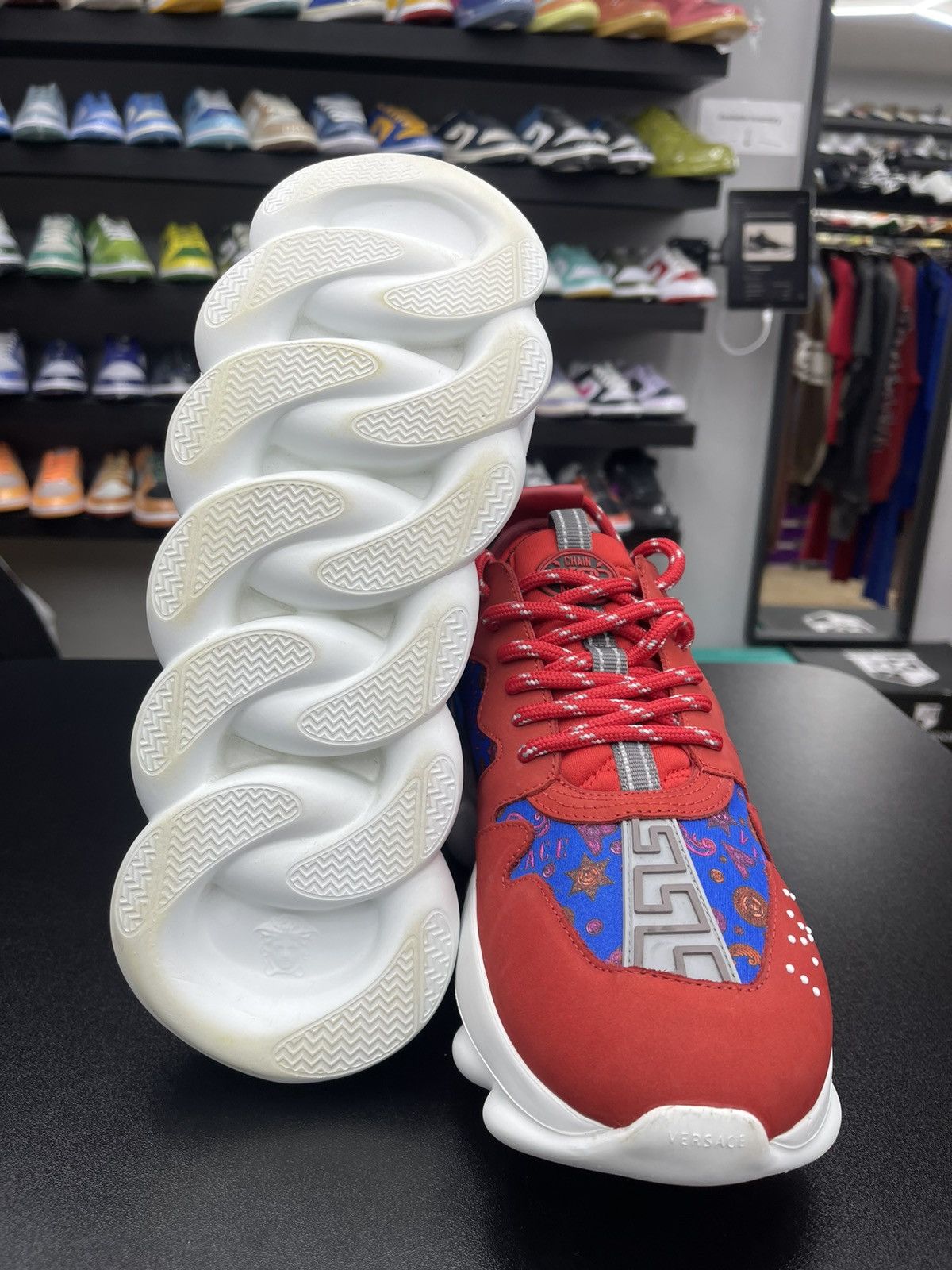 Versace Size 8US/41 - Versace $1075 Red/Blue Barocco Chain Reaction Size US 8 / EU 41 - 10 Thumbnail