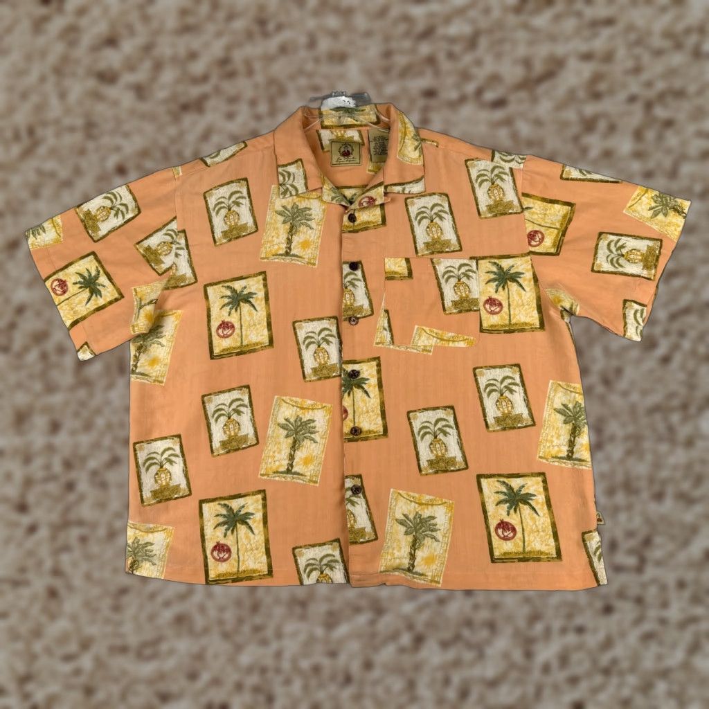Vintage Joe Marlin Shirt Mens 2XL XXL Hawaii Orange Postcard Print Palm Tree Rayon Blend Size US XXL / EU 58 / 5 - 1 Thumbnail