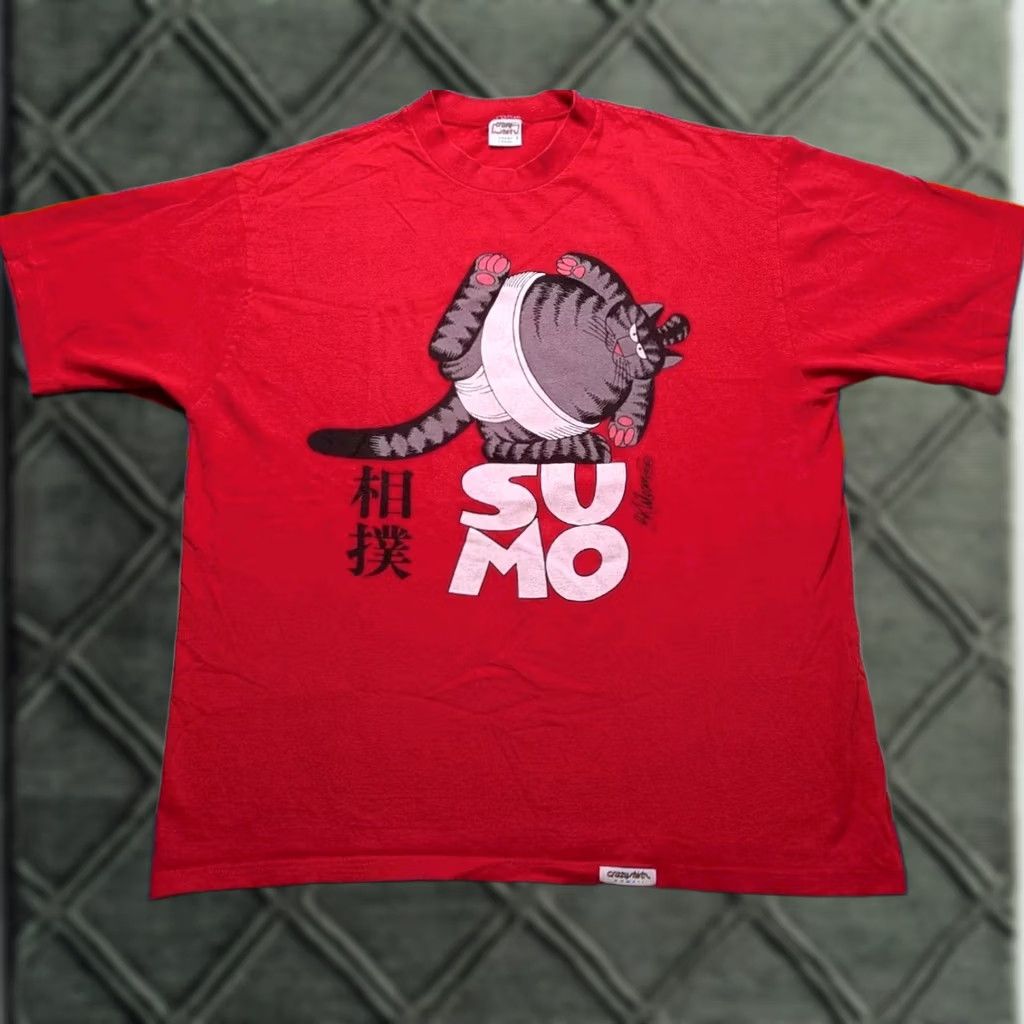 Vintage VINTAGE B Kliban Sumo Cat Shirt Red Large USA Double Sided Single Stitch Mens Size US L / EU 52-54 / 3 - 1 Thumbnail