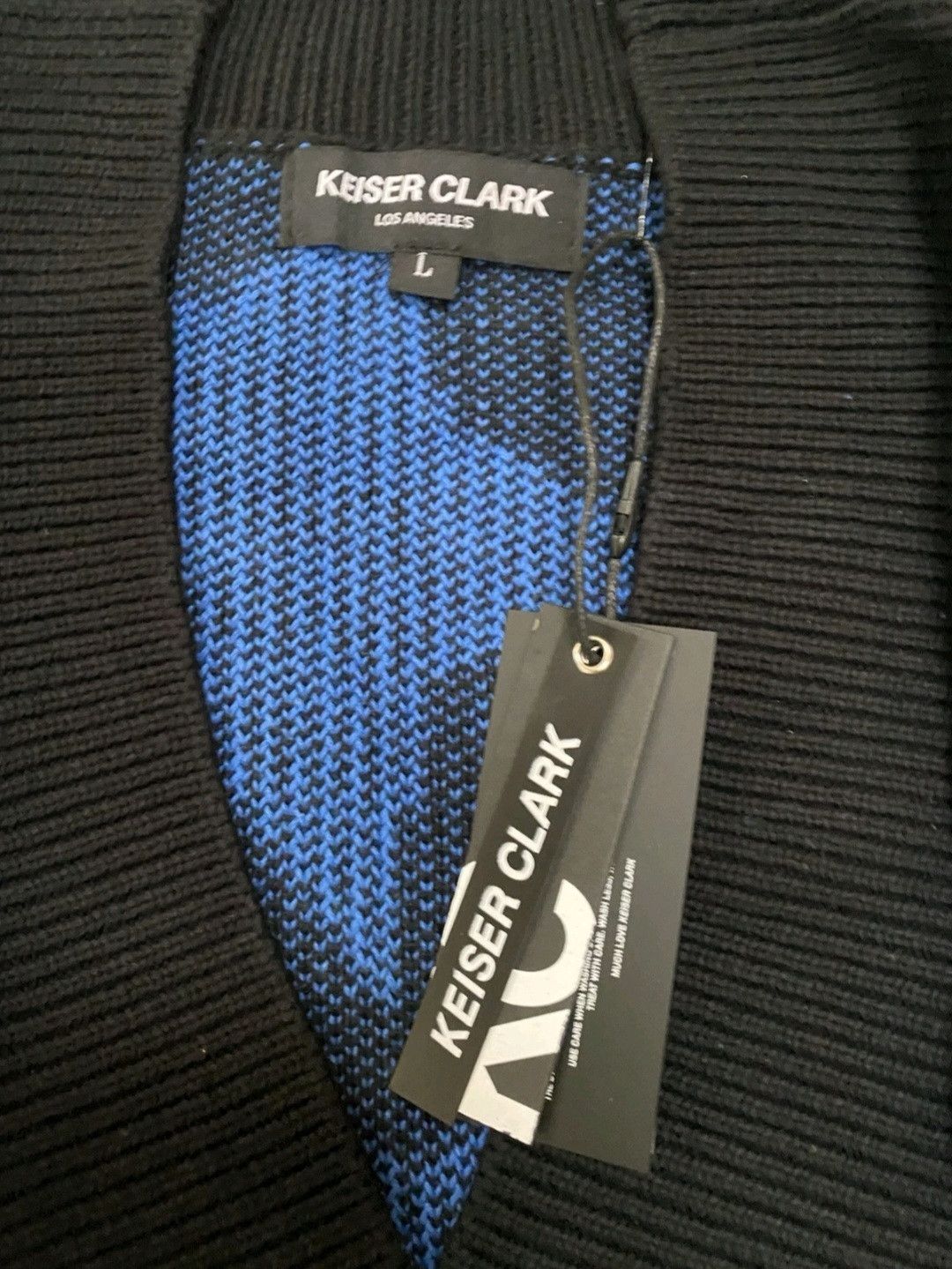 Keiser Clark Keiser Clark Chevron Check Knit Cardigan Black Cobalt Blue Size US L / EU 52-54 / 3 - 3 Thumbnail