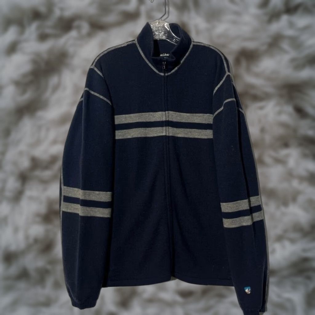 Vintage KUHL Mens Full Zip Sweater Navy Blue Striped 100% Merino Wool Knit Lined L Mens L Size US L / EU 52-54 / 3 - 1 Thumbnail