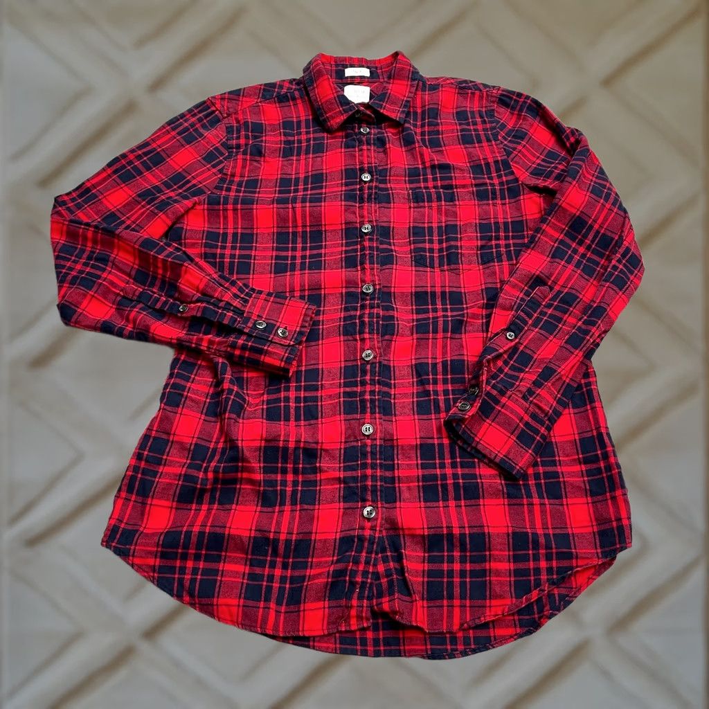 J.Crew J.CREW Boy Fit Flannel Shirt Womens XS Red Blue Plaid Button Down Cotton Casual Shirt Womens XS Plaid Button-Up Shirt Solution Size XS / US 0-2 / IT 36-38 - 1 Thumbnail