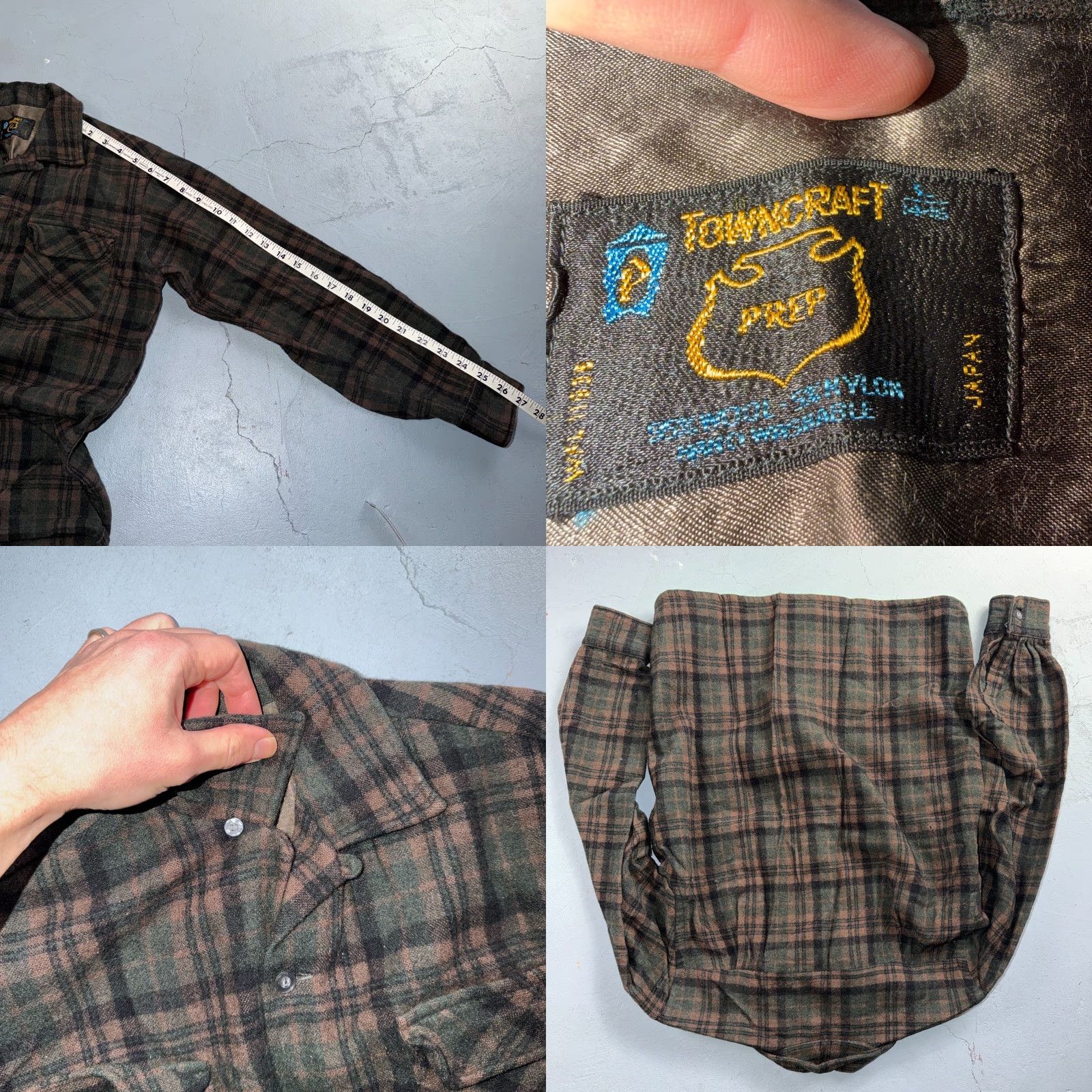 JCPenney VTG Penneys Shirt Brown Plaid Wool Button Collar Long Sleeve 60s Rockabilly Mens S Vintage Wool Nylon Flannel Button-Up Casual 1960s Size US S / EU 44-46 / 1 - 8 Thumbnail