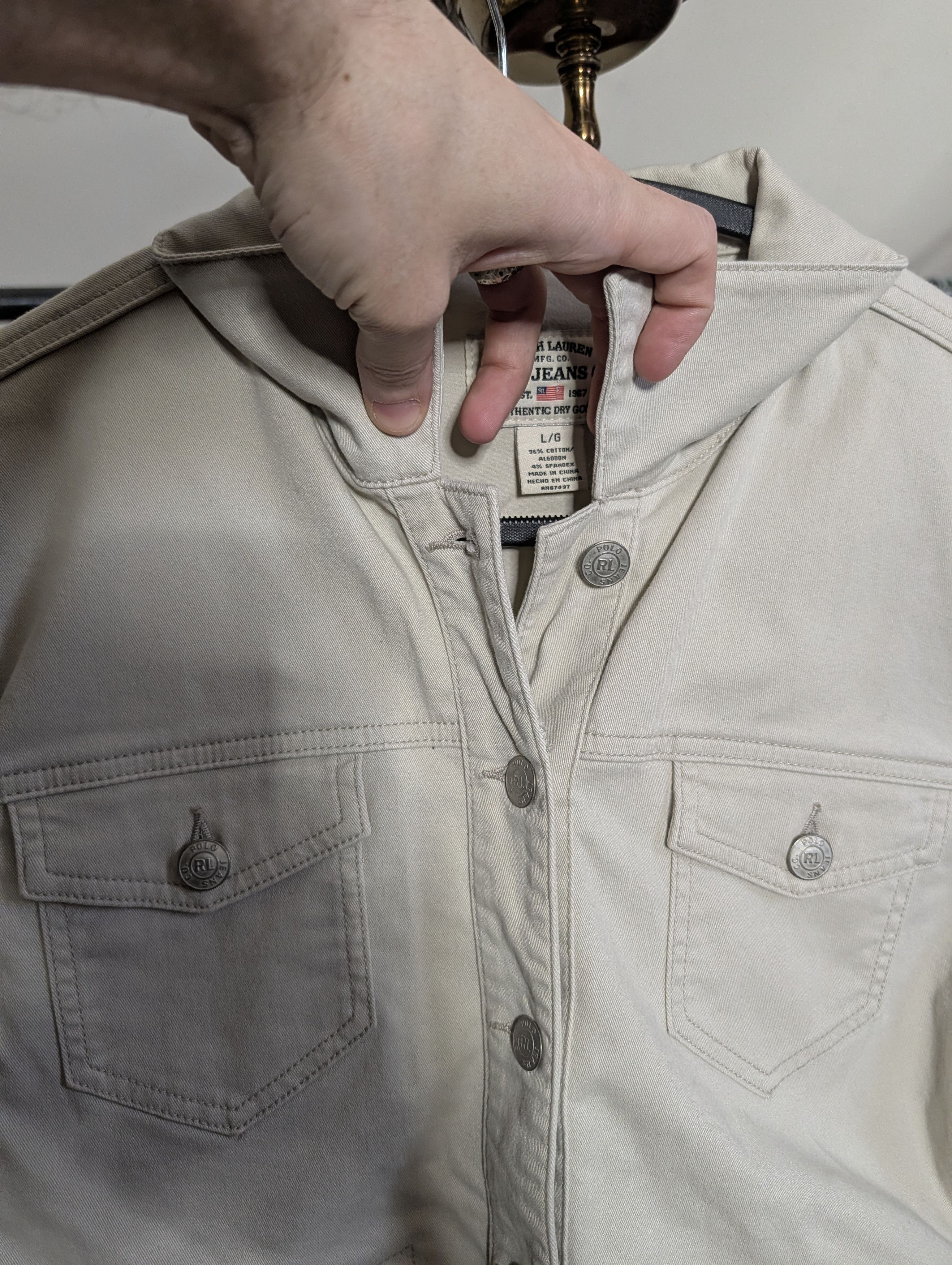 Polo Ralph Lauren Ivory white denim jean trucker jacket RL flag tag L Size L / US 10 / IT 46 - 7 Thumbnail
