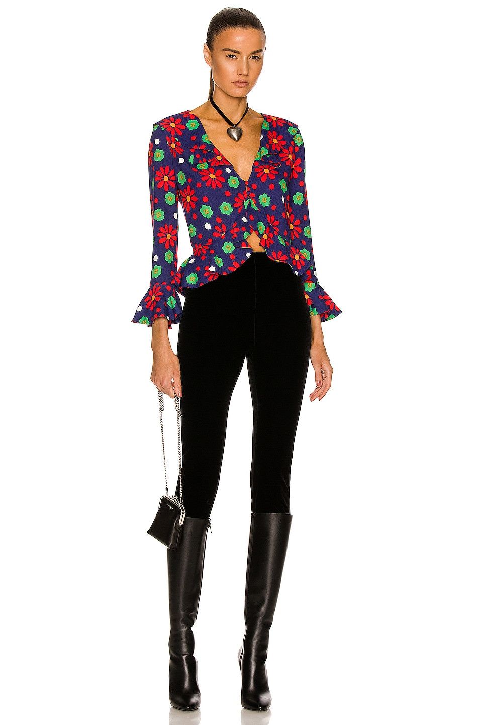 Saint Laurent Paris Blue Floral Ruffled Viscose Blouse Size S / US 4 / IT 40 - 4 Thumbnail