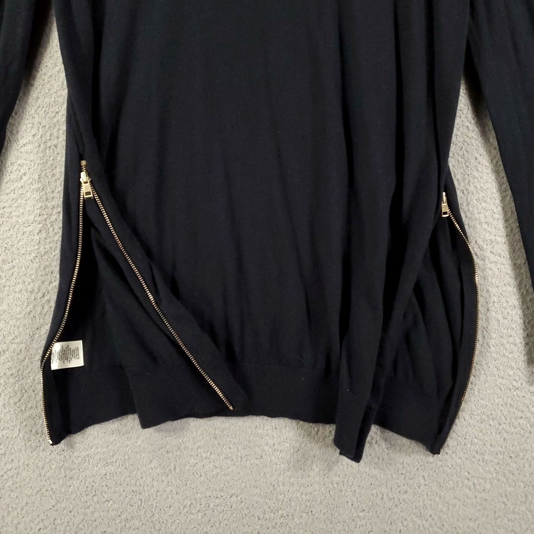 Ann Taylor Wool Blend Sweater Womens Medium Black Long Longline Tunic Zipper Accents Size M / US 6-8 / IT 42-44 - 3 Thumbnail