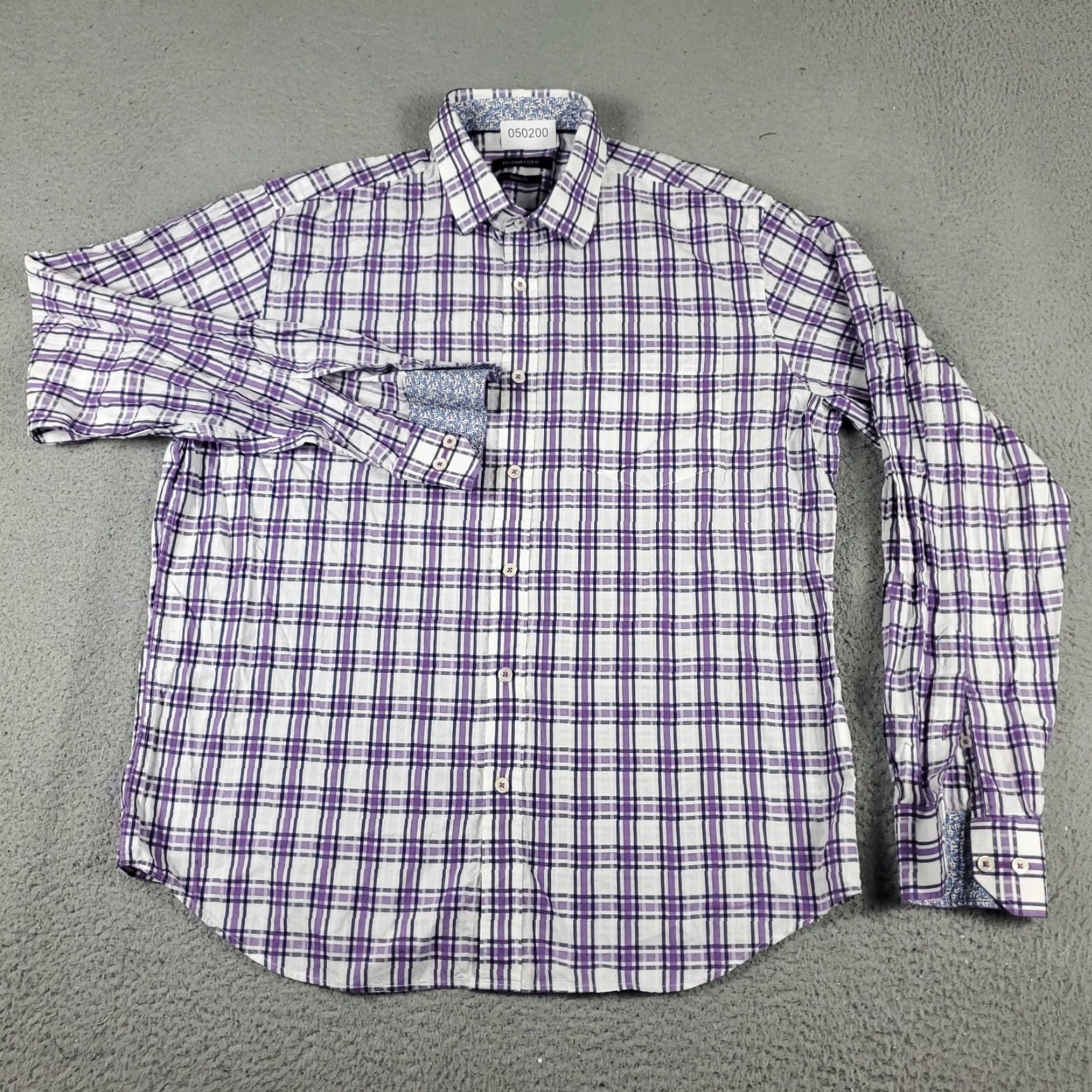 BUGATCHI Bugatchi Uomo Button-Up Shirt Mens Large Purple Plaid Classic Fit Long Sleeve Size US L / EU 52-54 / 3 - 2 Thumbnail