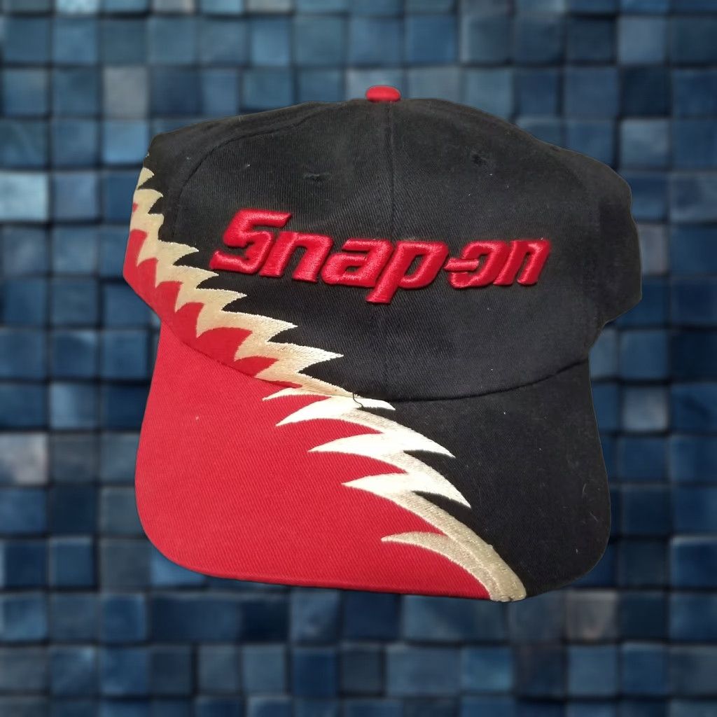 Vintage SNAP-ON Snapback Hat Cap Black Red Gold Zigzag Embroidered Logo Adjustable Mens Size ONE SIZE - 1 Thumbnail