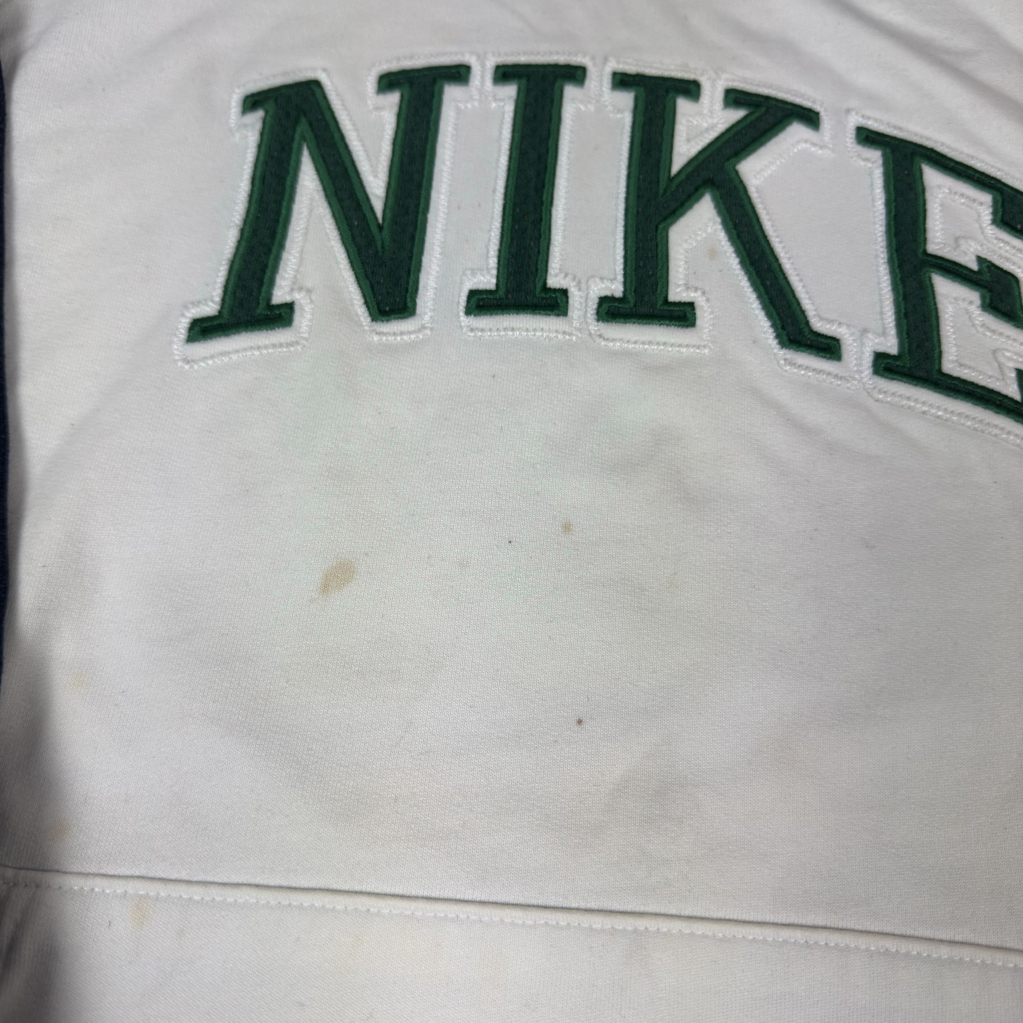 Nike × Vintage VTG Nike Athletic Mens White Navy Spellout Pullover Hoodie M Size US M / EU 48-50 / 2 - 3 Thumbnail