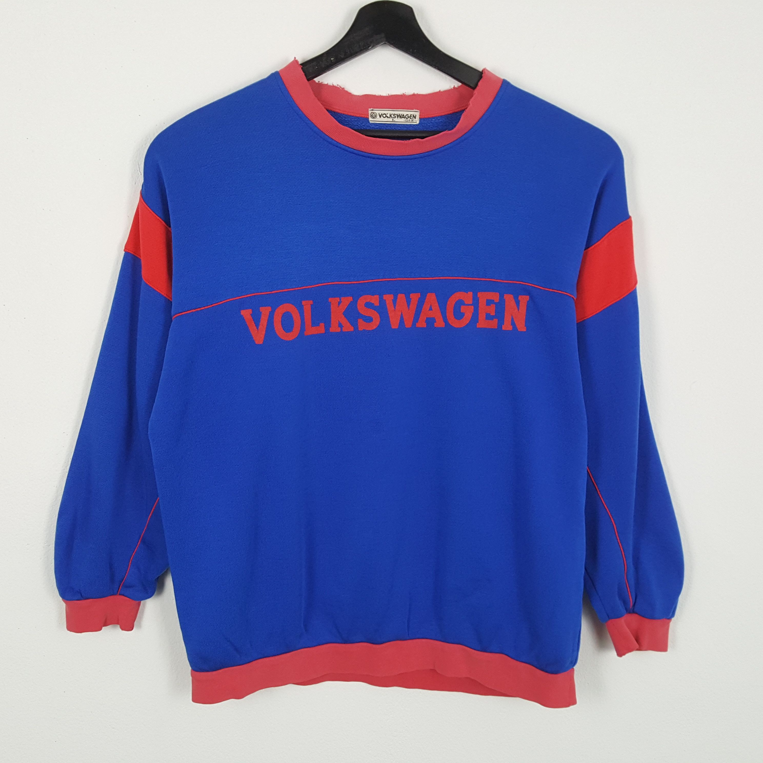 image of Racing x Vintage Volkswagen Spell Out Design Distressed Sweatshirt in Blue, Men's (Size Large)