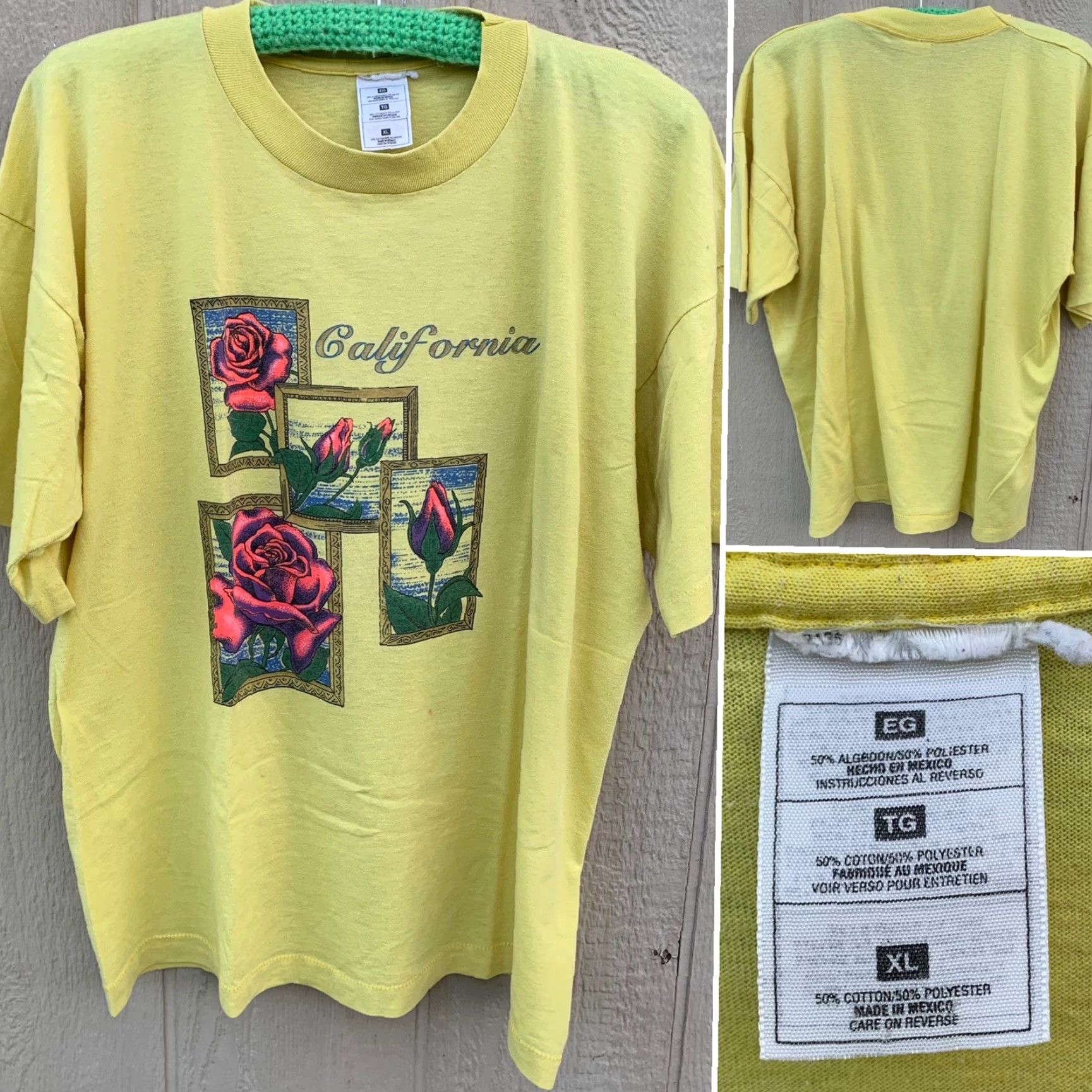 Vintage VINTAGE California T-Shirt Mens XL Yellow Rose Graphic Single Stitch Crew Neck Short Sleeve Roses Size US XL / EU 56 / 4 - 3 Thumbnail