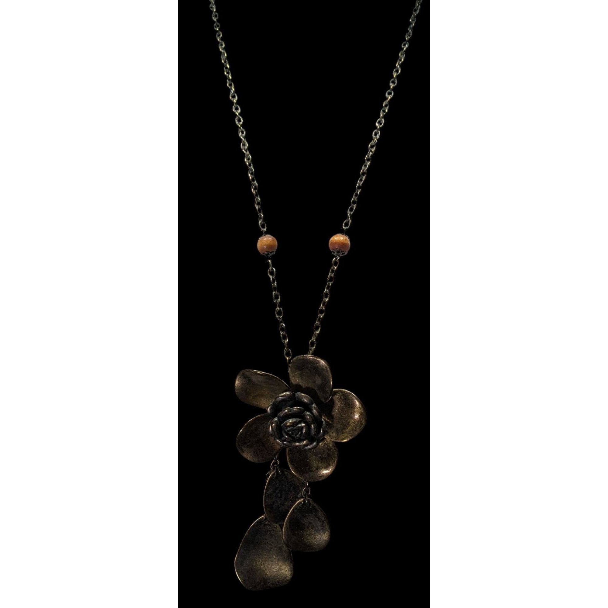 Other Vintage Large Bronze Flower Pendant Necklace With Chain & Wo Size ONE SIZE - 2 Thumbnail