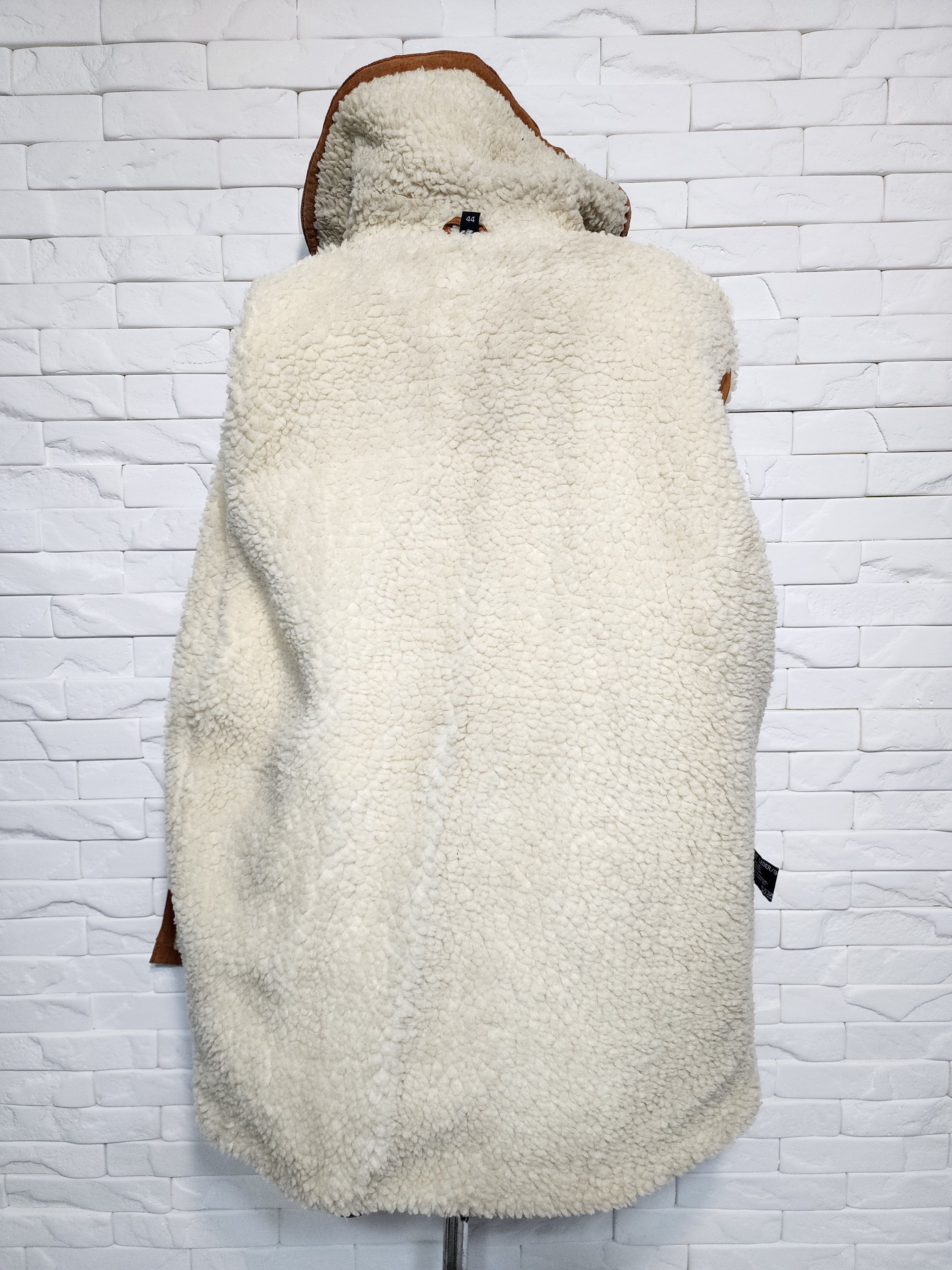 Genuine Leather Brown Women's Fur Jacket: Women's Vintage Button Coat Size XL / US 12-14 / IT 48-50 - 7 Thumbnail