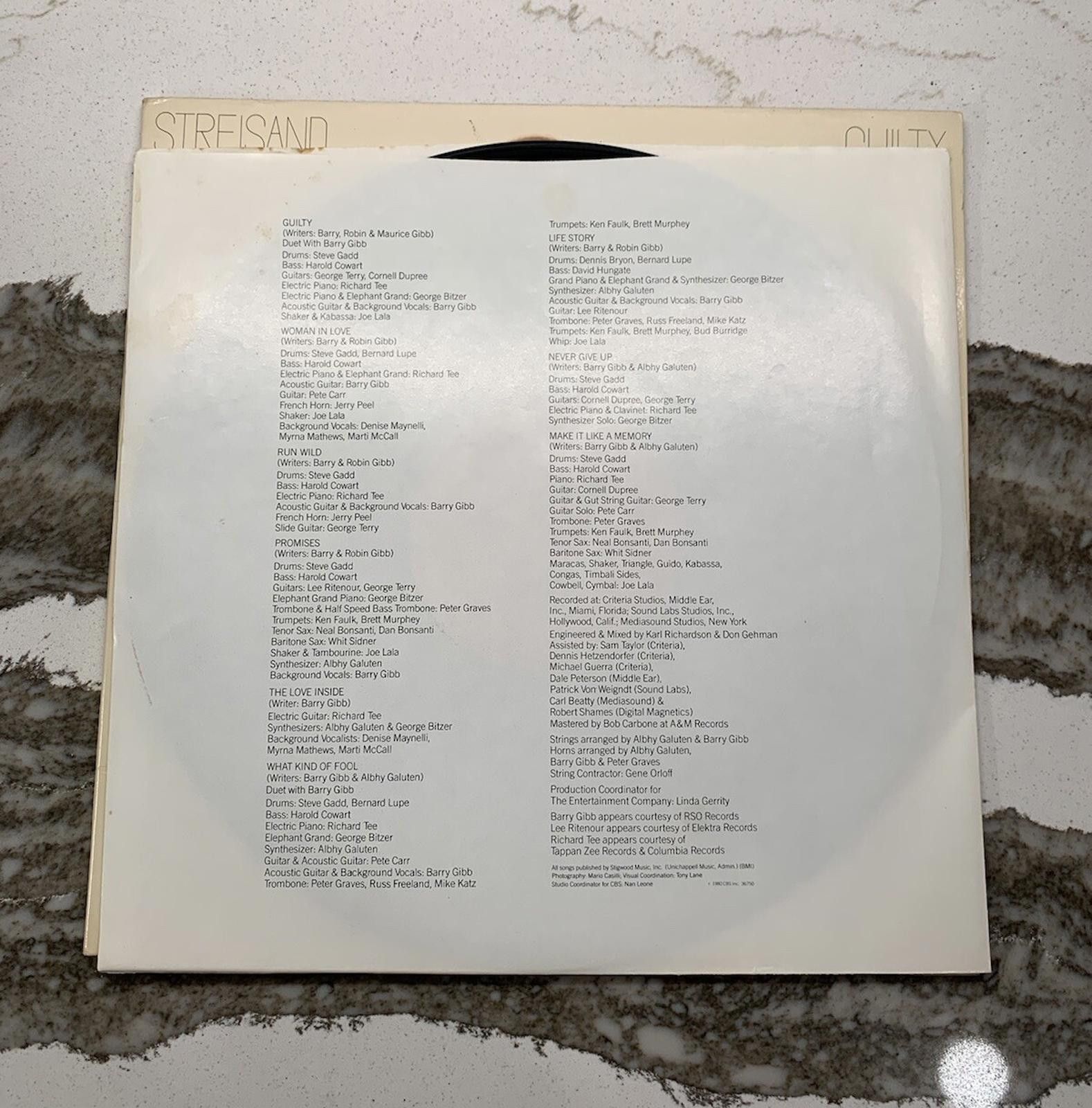 Designer GUILTY by Barbra Streisand Barry Gibb Vintage Vinyl LP 1980 Size ONE SIZE - 7 Thumbnail