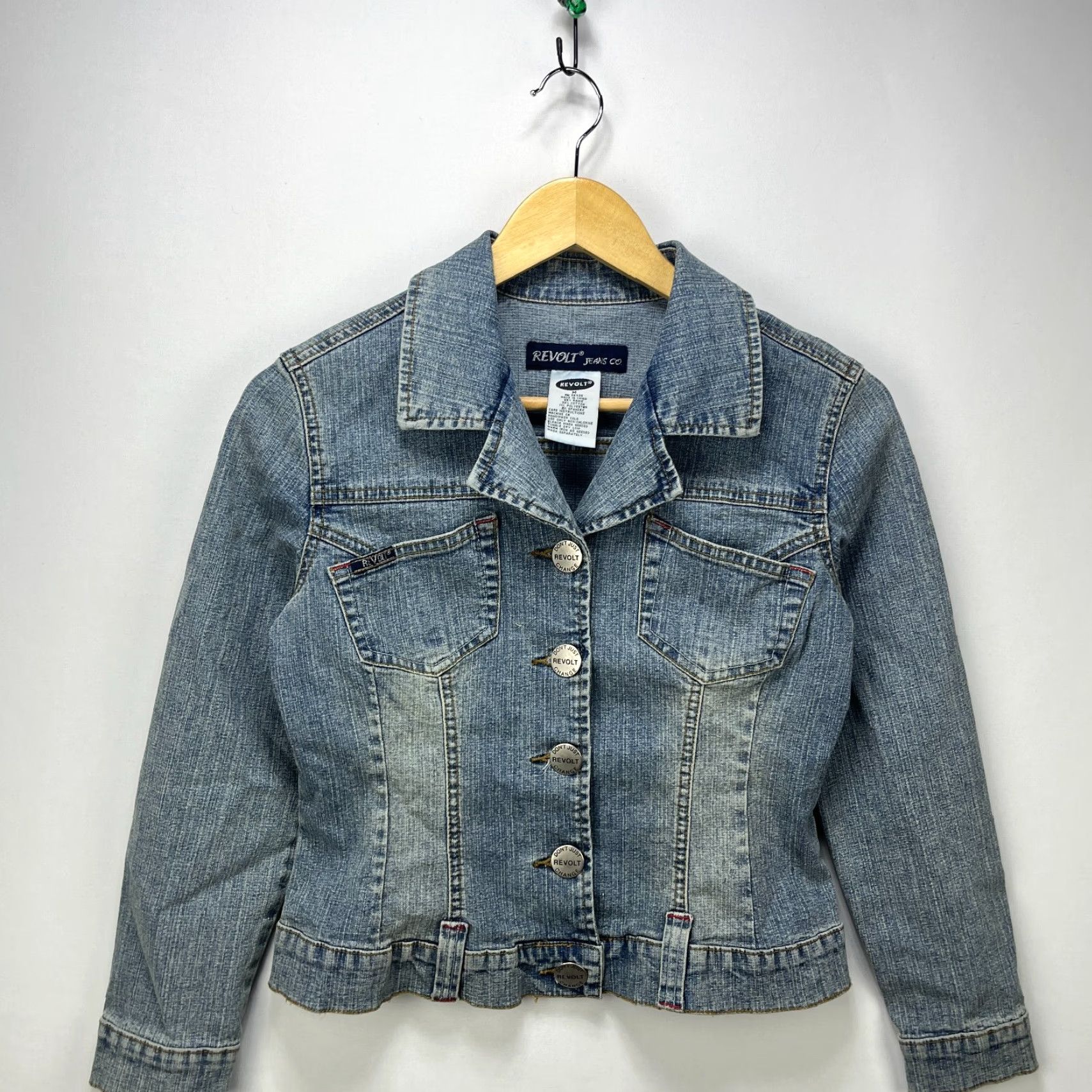 Denime VINTAGE Revolt Jeans Denim Jacket Denim Jacket Womens M Blue Cropped Style 90s? Size 32" / US 10 / IT 46 - 2 Thumbnail