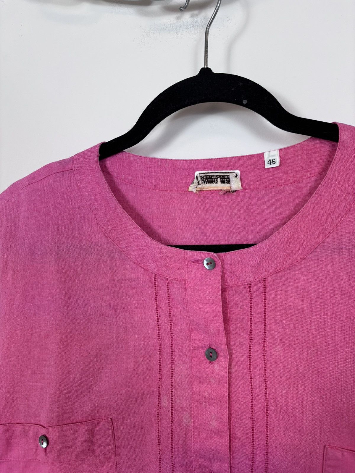 Davide Cenci Davide Cenci Vintage Women’s Pink Linen Short Sleeve Shirt Size L / US 10 / IT 46 - 4 Thumbnail