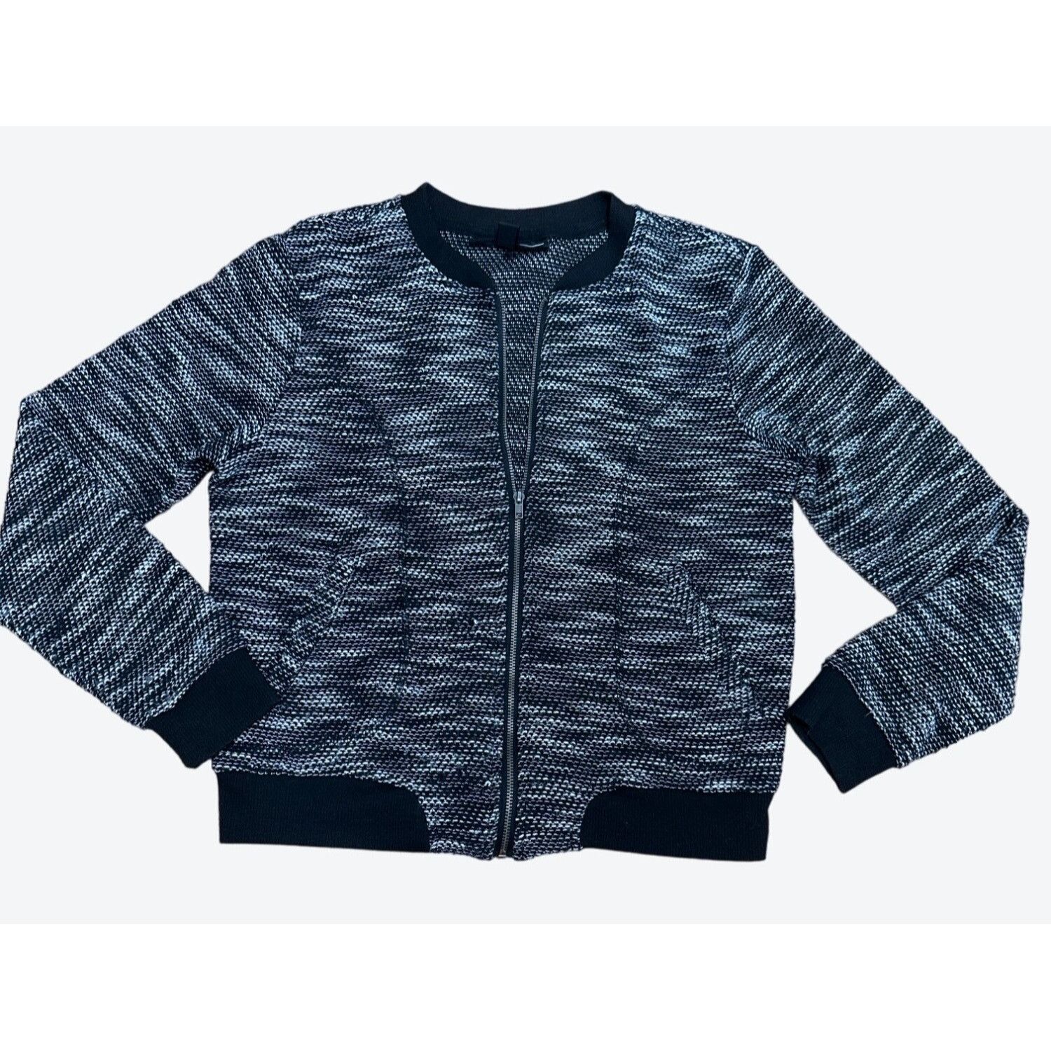 Almost Famous Almost Famous Black White Knit Zip Front Crew Neck Bomber Ja Size L / US 10 / IT 46 - 9 Thumbnail