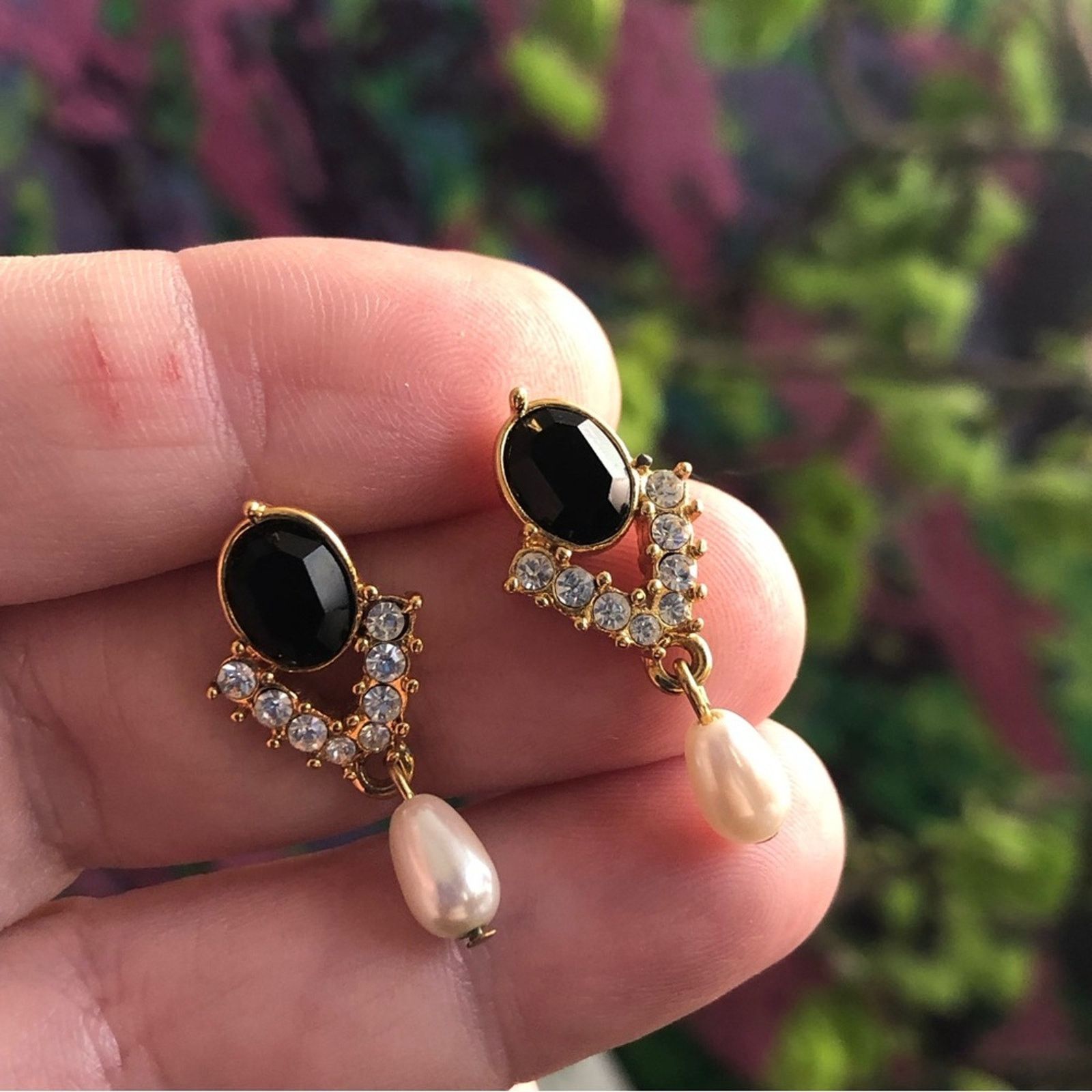 Vintage Vintage elegant faceted black stone pierced earrings Size ONE SIZE - 4 Thumbnail