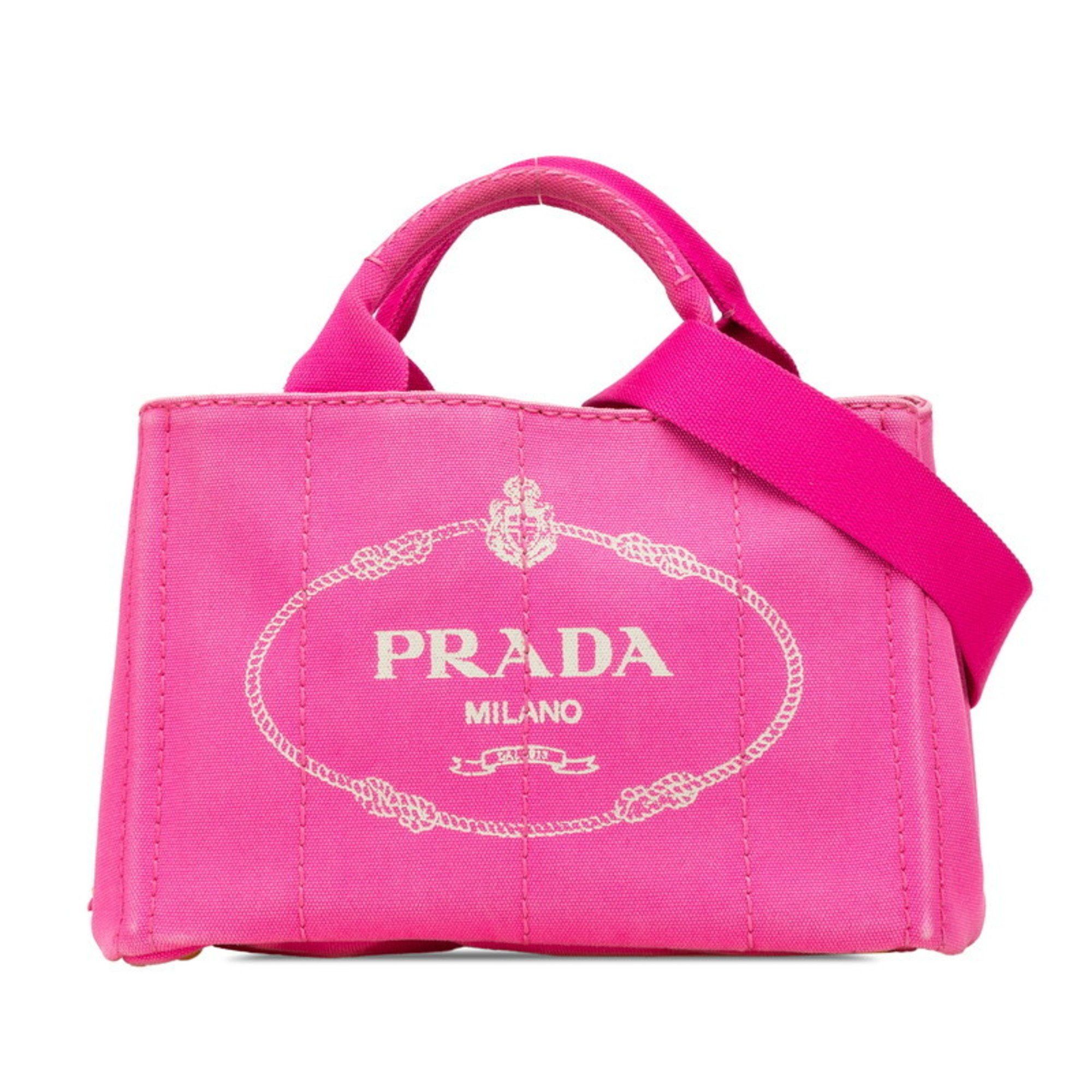 Prada Prada Triangle Logo Plate Mini Canapa Handbag/Shoulder Bag, 2-Way, B2439G, Pink Canvas, Women's Size ONE SIZE - 1 Thumbnail