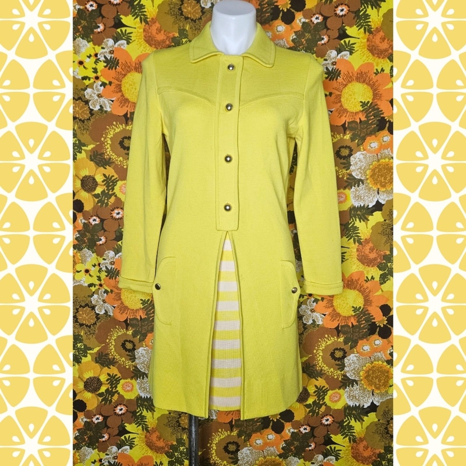 Vintage Vintage Italian Mod 100% Wool Yellow Shirt Dress, size 10 Size L / US 10 / IT 46 - 1 Thumbnail