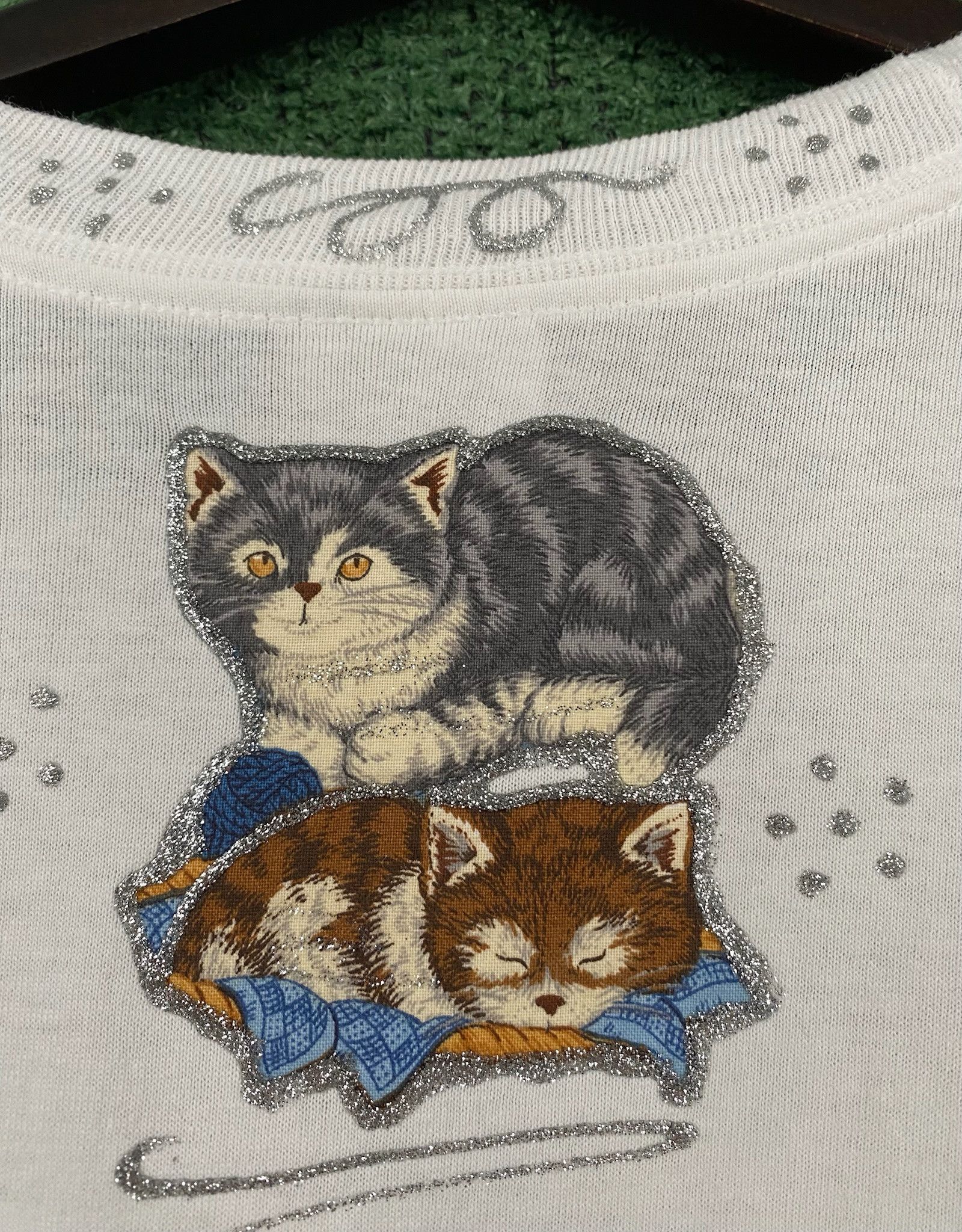 Jerzees 90’s Cat Kitten Glitter Handmade Double Sided T-Shirt XL Size XL / US 12-14 / IT 48-50 - 6 Thumbnail