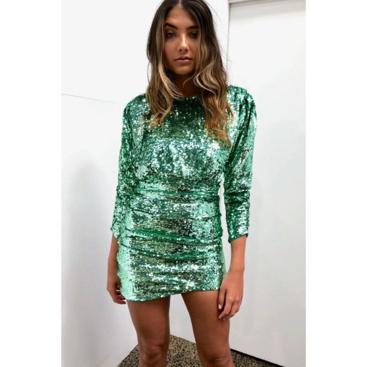 For Love & Lemons For Love and Lemons Marais Green Sequin Mini Dress size S J3 Size S / US 4 / IT 40 - 2 Thumbnail