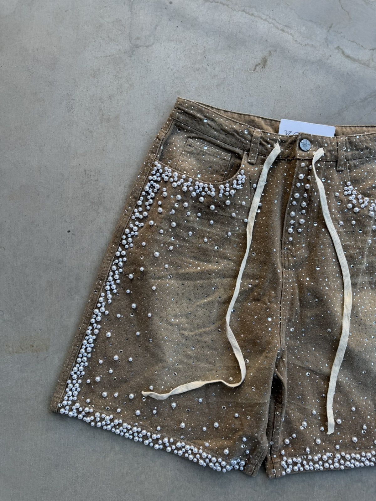 Vale Vale Forever Sand Storm Rhinestone Jorts – Tan 32 Size US 32 / EU 48 - 4 Thumbnail