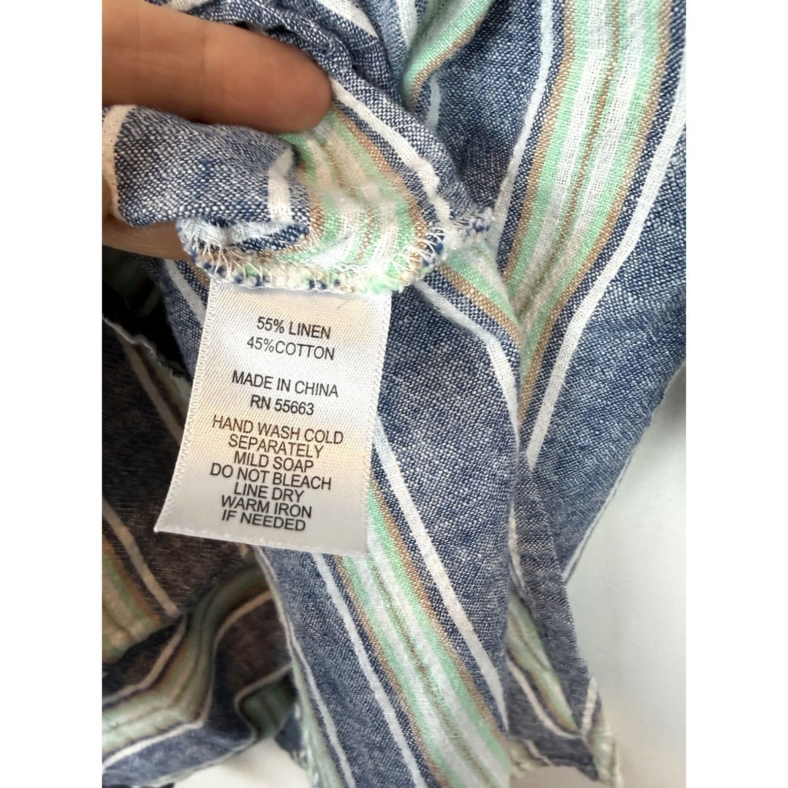 Vintage Coastal Lagenlook Beach Tunic Top Shirt Womens 2X Striped Asymetrical Blue Linen Size XXL / US 16-18 / IT 52-54 - 7 Thumbnail