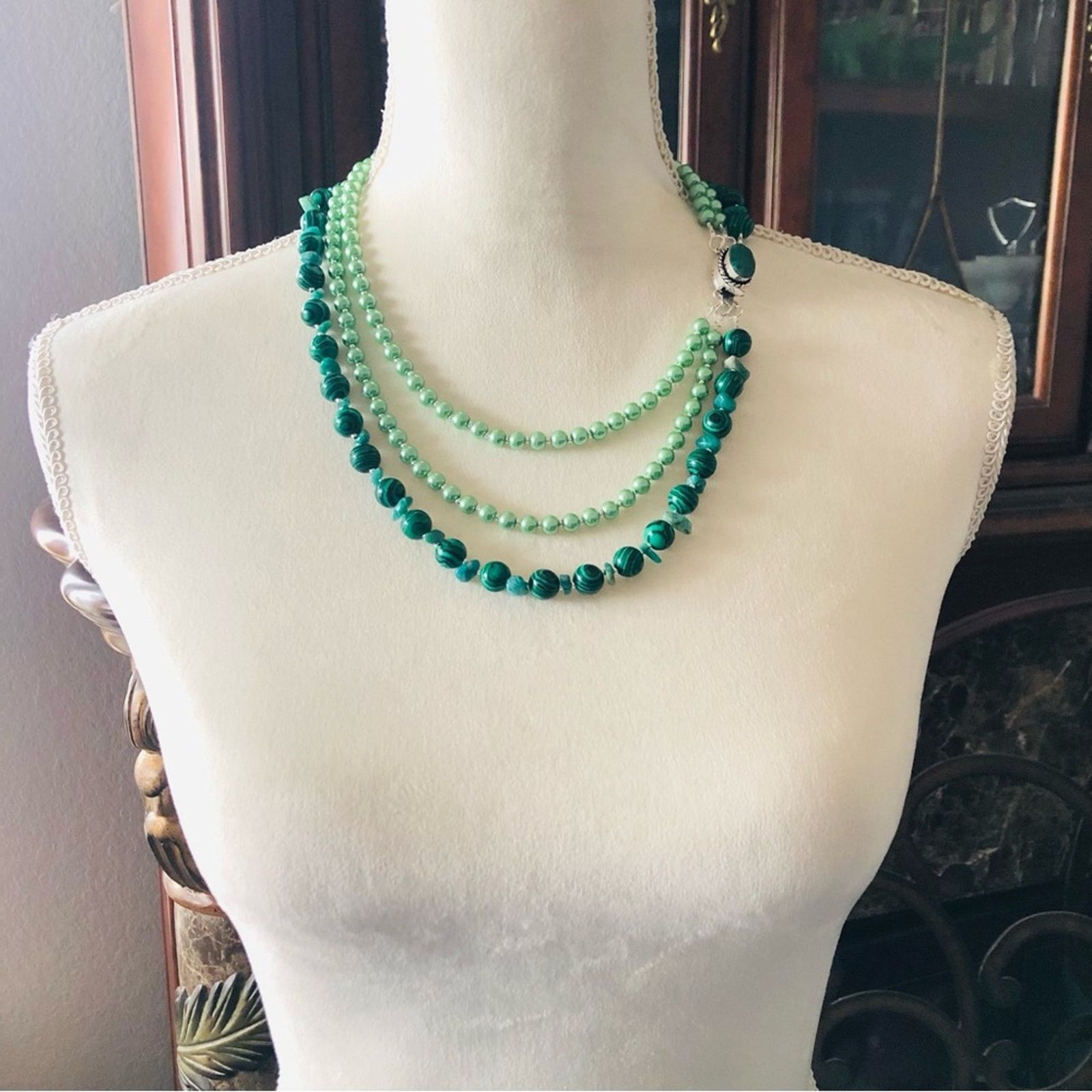 Handmade Handcrafted malachite Czech glass genuine emerald necklace Size ONE SIZE - 4 Thumbnail