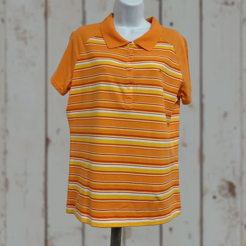 Nike Nike Golf Polo Shirt Women's XL Orange Neon Striped Short Sleeve Activewear Polo Shirt Nike Womens XL Orange Neon Striped Size XL / US 12-14 / IT 48-50 - 1 Thumbnail