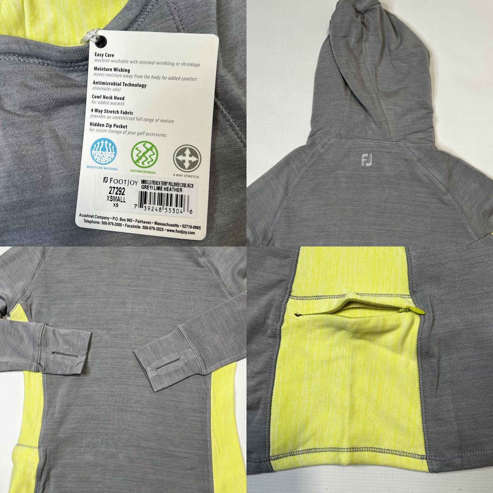 Footjoy FootJoy Womens Golf Hoodie Sweatshirt, Side Zip Pocket Size XS Gray Yellow NEW Size XS / US 0-2 / IT 36-38 - 9 Thumbnail
