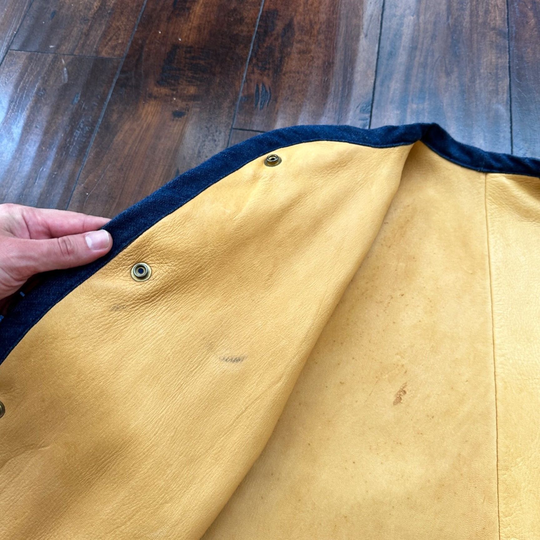 Denime Reversible Denim Leather Jacket - Rockabilly 1960s 70s Anorak Men L Blue Pockets Zip Button Size US L / EU 52-54 / 3 - 6 Thumbnail