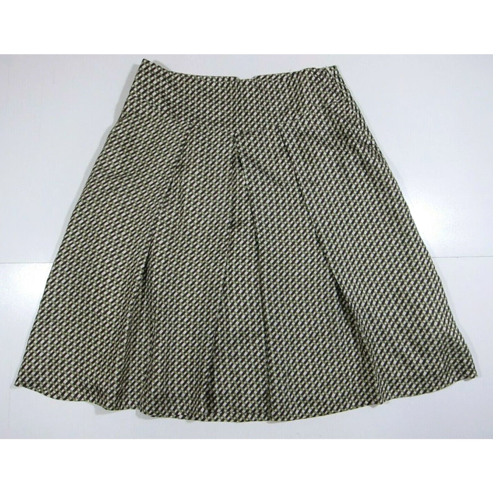 Banana Republic Banana Republic 100% Silk Green Brown Pleated A-Line Skirt Women Size 0 Size 25" / US 0 / IT 36 - 2 Thumbnail