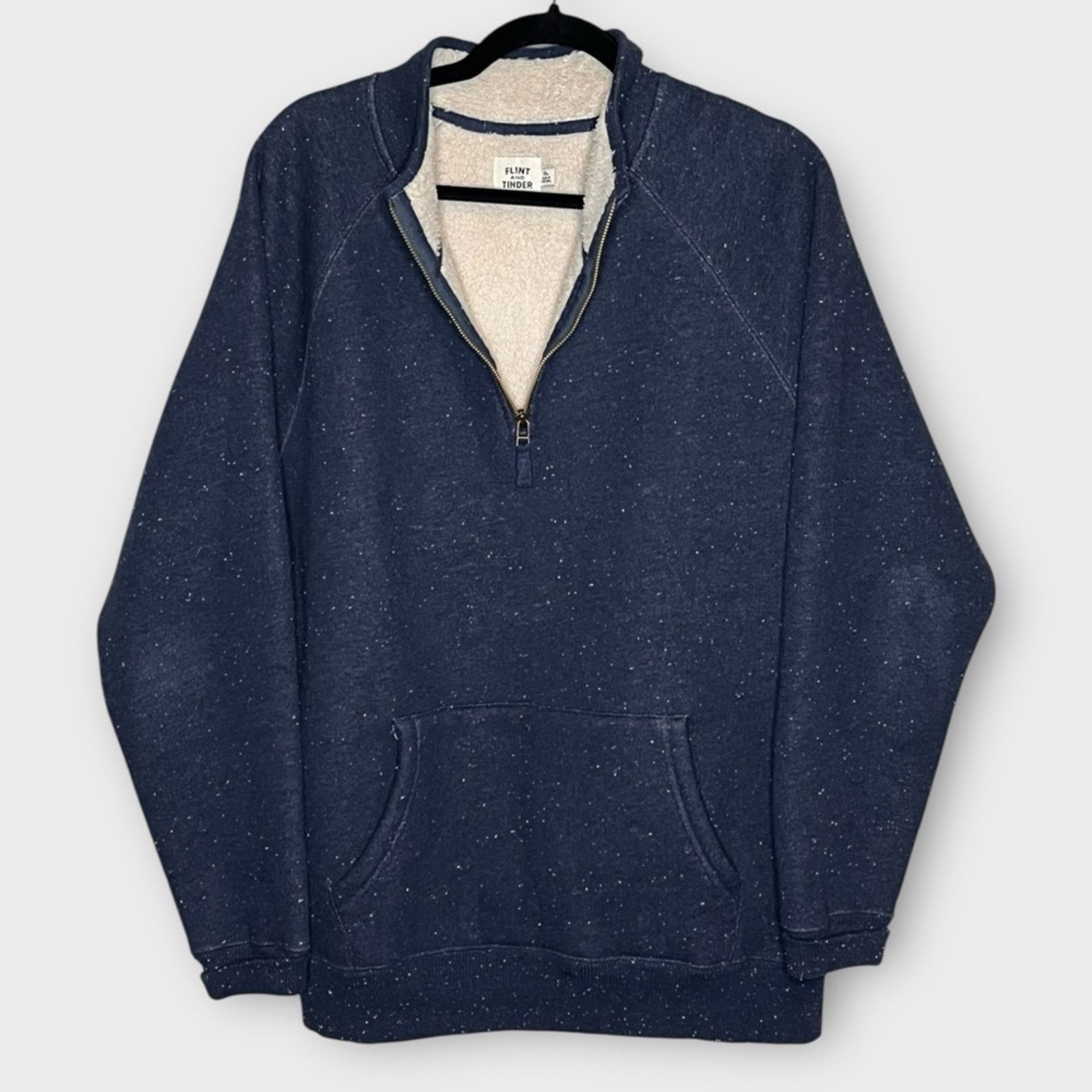 FLINT AND TINDER Sherpa Lined Quarter Zip in Navy Size XL