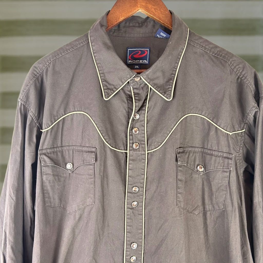Roper Roper Western Snap Shirt Mens 2XL Brown Long Sleeve Contrast Piping Cotton Shirt Size US XXL / EU 58 / 5 - 1 Thumbnail