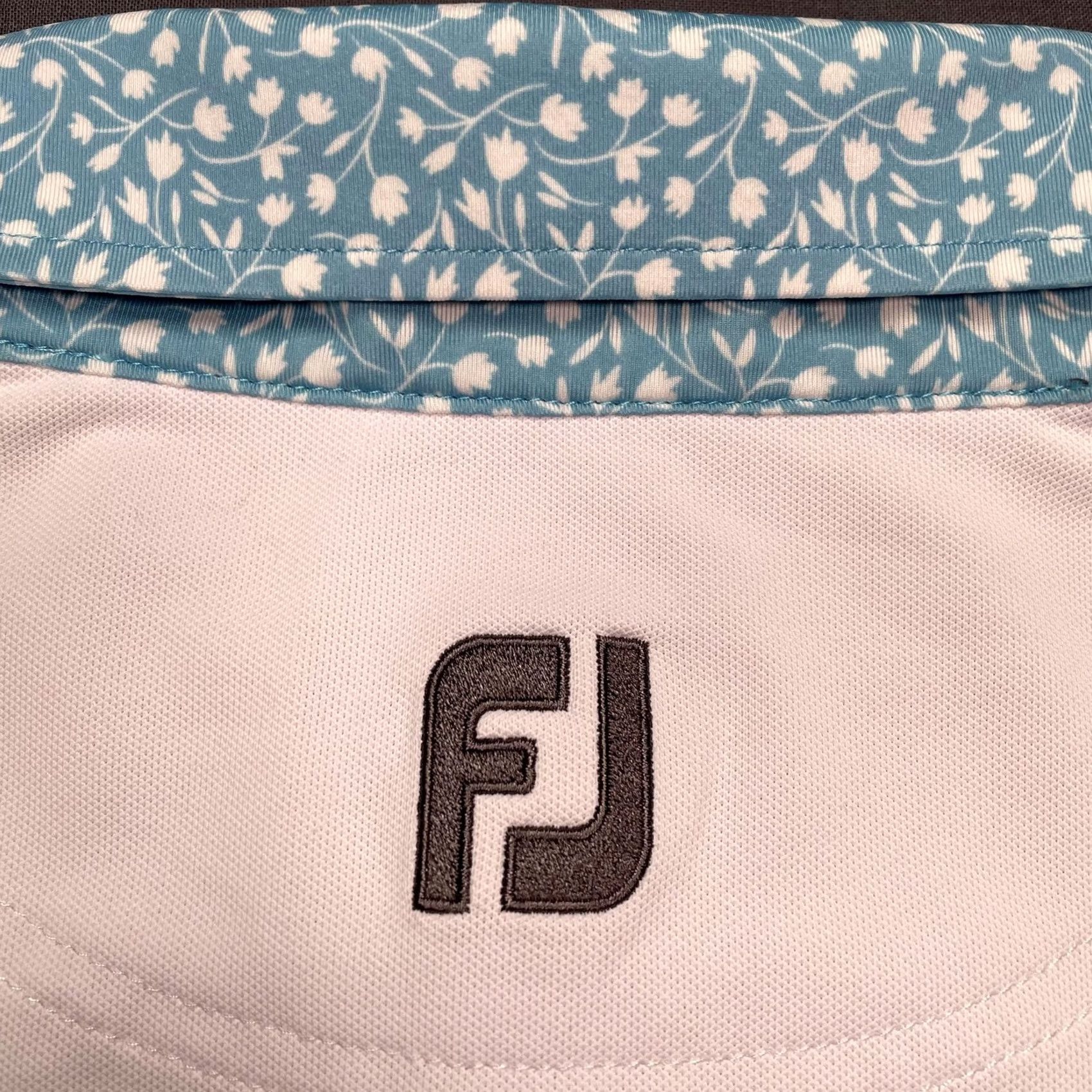 Footjoy FootJoy Polo Shirt Mens Large White Blue Floral Collar Golf Performance Stretch Size US L / EU 52-54 / 3 - 6 Thumbnail