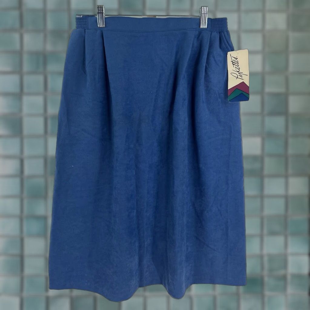 Vintage VINTAGE Pykettes Skirt Womens 14 Blue Elastic Waist Knee Length Pleated 80s Retro NWT Size 36" / US 14 / IT 50 - 1 Thumbnail