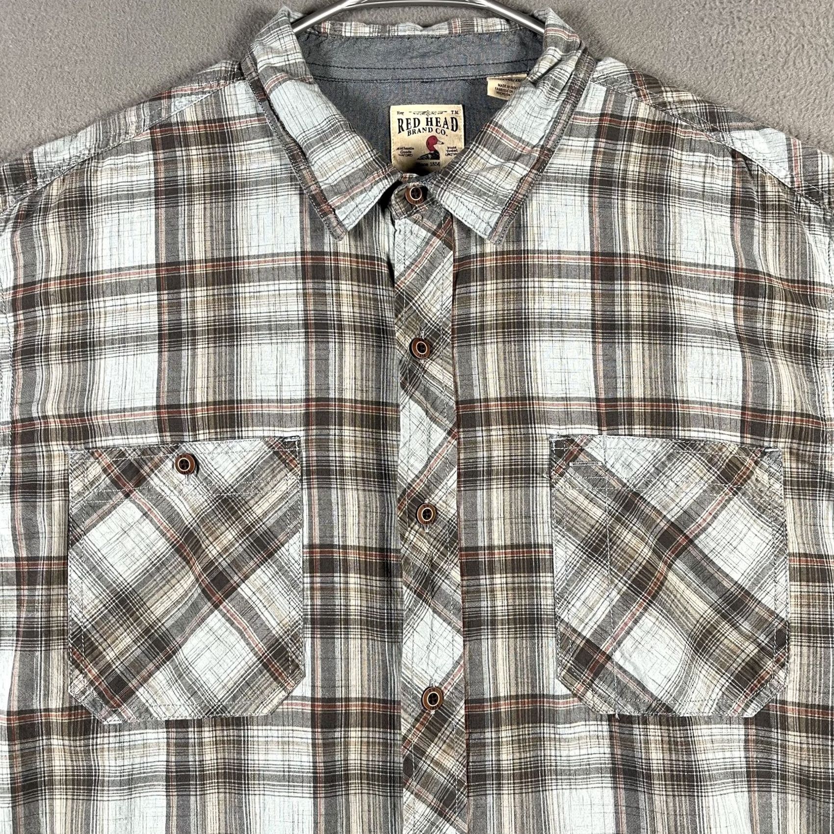 Vintage Red Head Brand Shirt Mens 2XL Tall Gray Brown Plaid Button Up Outdoor Workwear Size US XXL / EU 58 / 5 - 2 Thumbnail