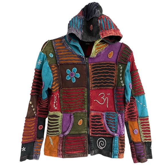 Vintage Vintage Colourful Patchwork Embroidered Hoodie - S / M Size M / US 6-8 / IT 42-44 - 10 Thumbnail