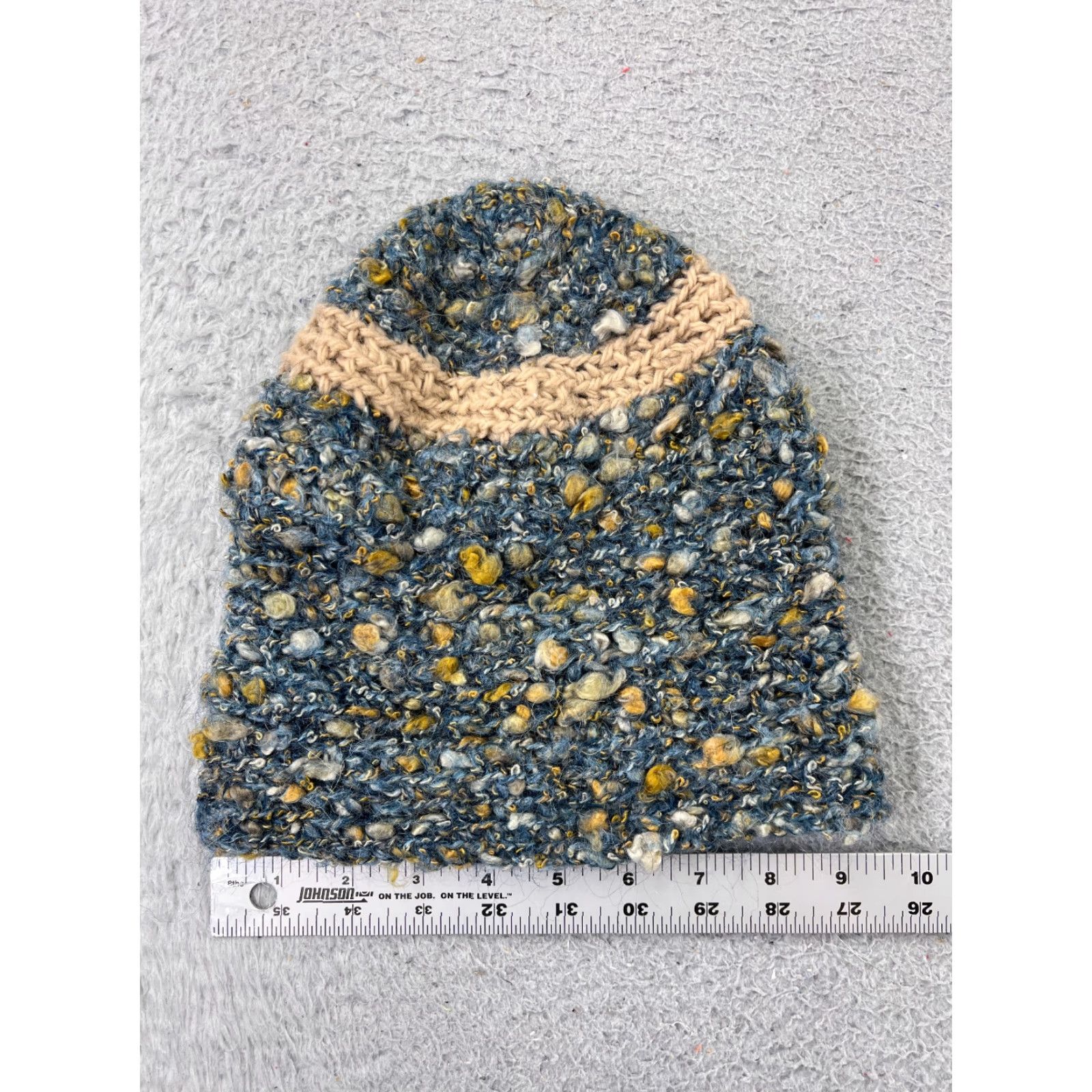 Vintage Handmade Beanie Hat Unisex Adults One Size Blue Yellow Knit Cotton Blend Ski Size ONE SIZE - 3 Thumbnail