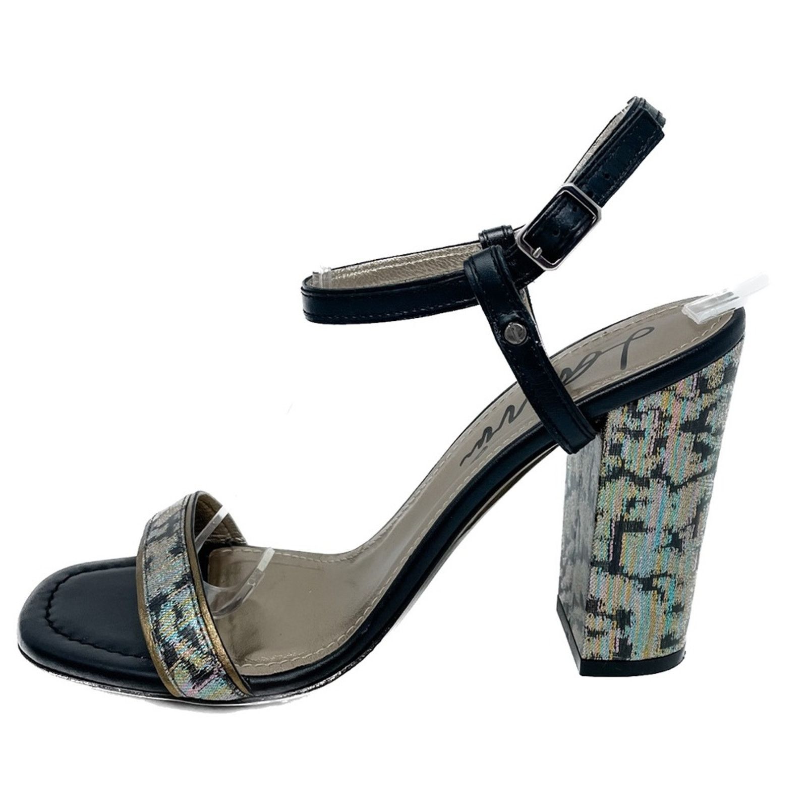 Lanvin Rainbow Holographic Block Heel Shoes Sandals 38.5, Women's