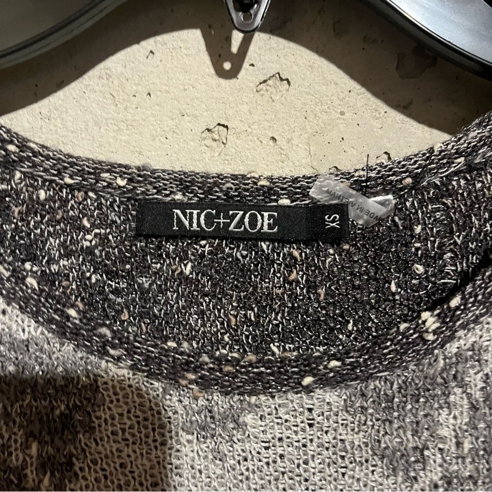 NIC+ZOE NIC+ZOE Black Grey Geometric Knit Top Sweater Women’s Sz XS Size XS / US 0-2 / IT 36-38 - 4 Thumbnail