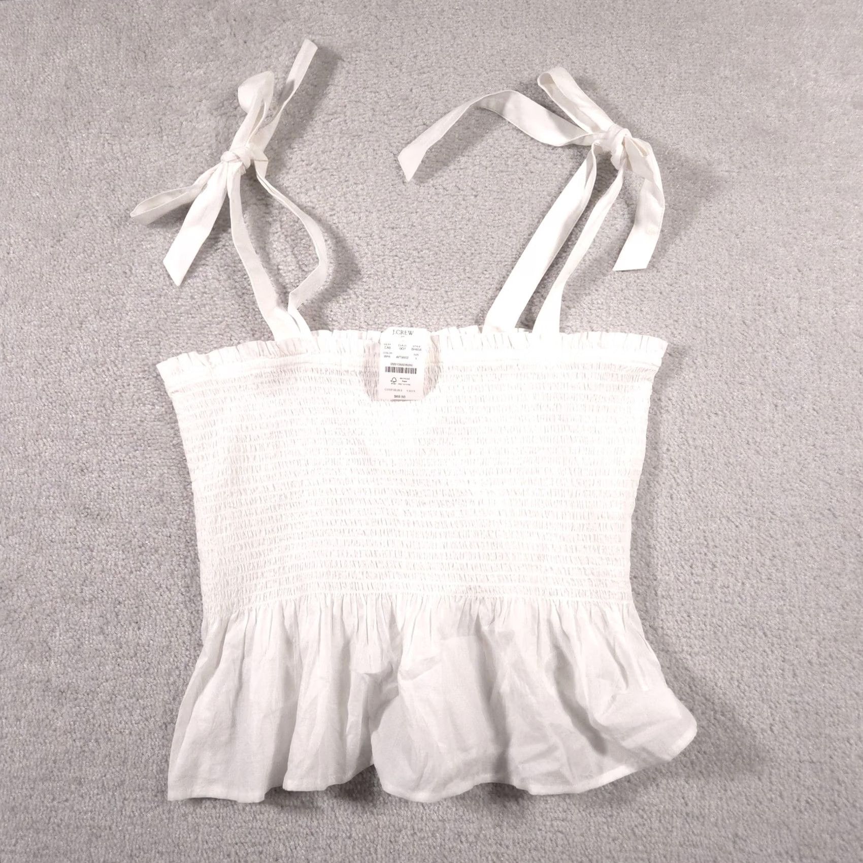 J.Crew J.CREW Tank Womens Large White Smocked Tie Strap Ruffle Peplum Summer Clothing Women Sleeveless Adjustable Strap Camisole Short Dress Alternative Size L / US 10 / IT 46 - 2 Thumbnail