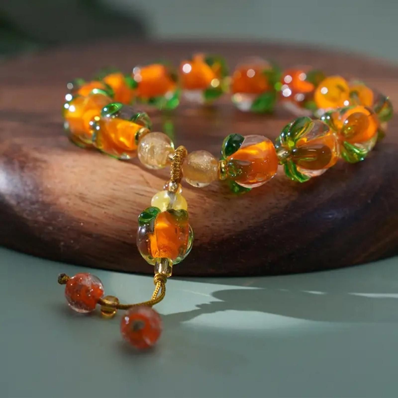 Designer Fruity Orange And Green Beaded Bracelet NWT Size ONE SIZE - 1 Thumbnail