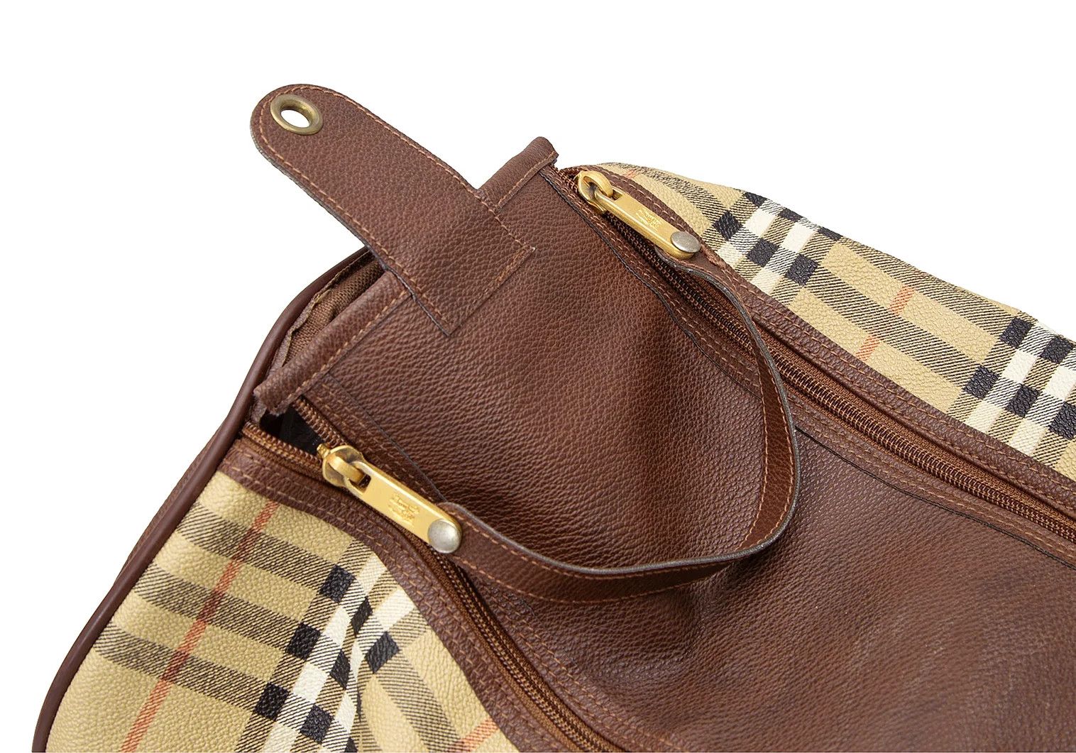 Burberry Haymarket Check Double Zip Boston Bag in Beige Size ONE SIZE - 12 Thumbnail
